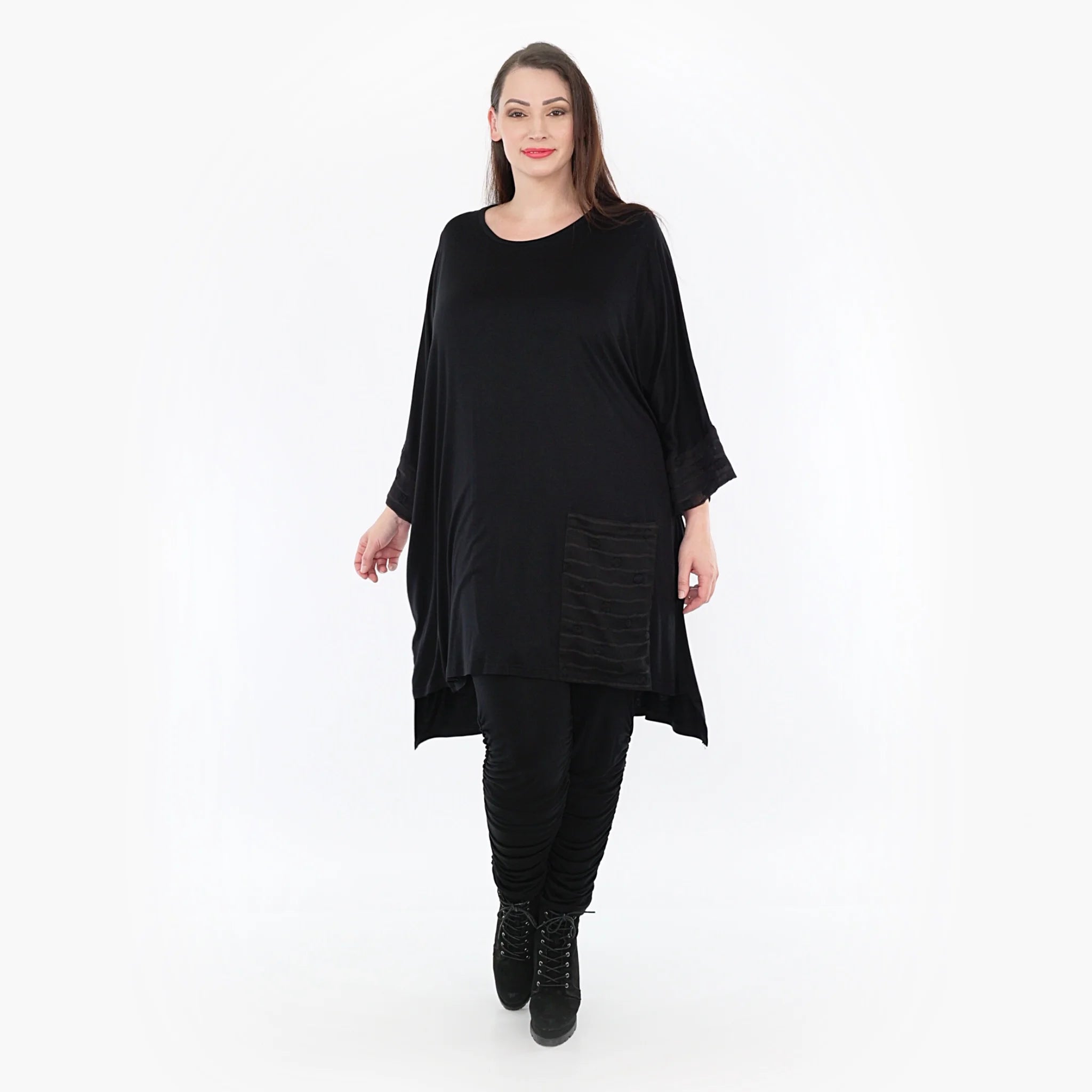  Bigshirt von AKH Fashion aus Materialmix in kastiger Form, 1316.06925, Schwarz, Ausgefallen