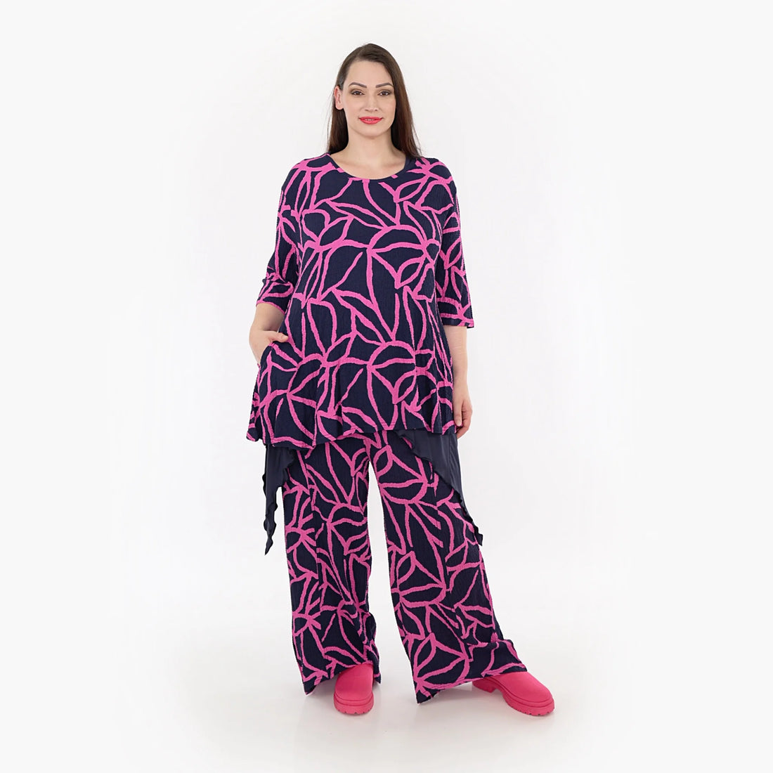  Shirt von AKH Fashion aus Viskose in Glocken-Form, 1317.01892, Marine-Fuchsia, Ausgefallen