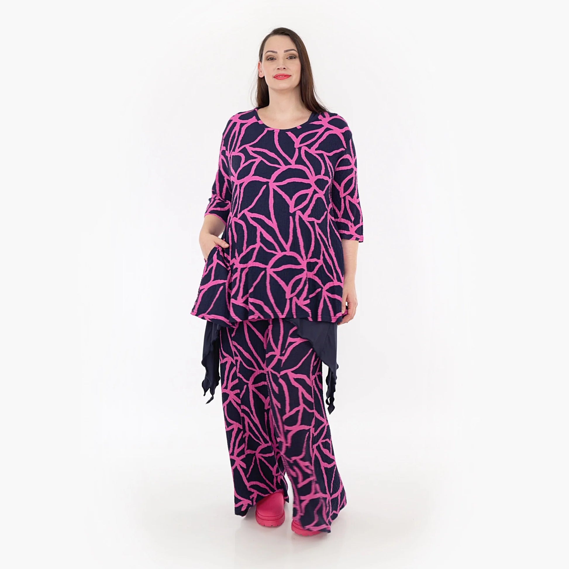  Shirt von AKH Fashion aus Viskose in Glocken-Form, 1317.01892, Marine-Fuchsia, Ausgefallen