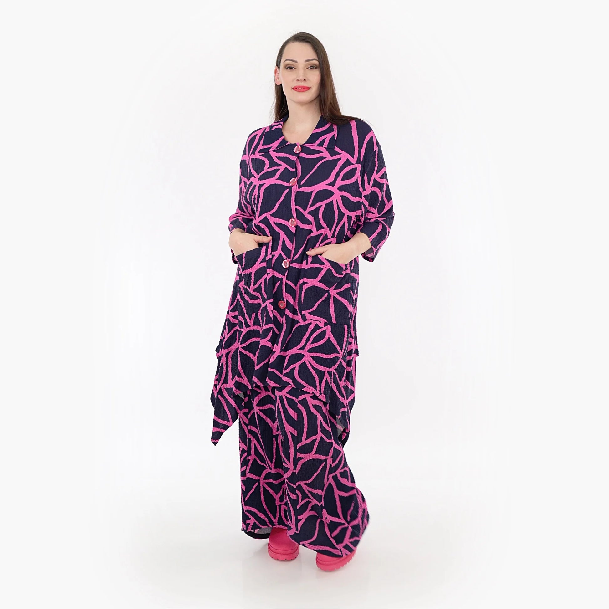  A-Form Jacke von AKH Fashion aus Viskose, 1317.06935, Marine-Fuchsia, Grafik, Ausgefallen