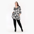  AKH Fashion Shirt in Glocken-Form, aus Viskose, 1323.01892, Schwarz-Weiß, Schick, Modern