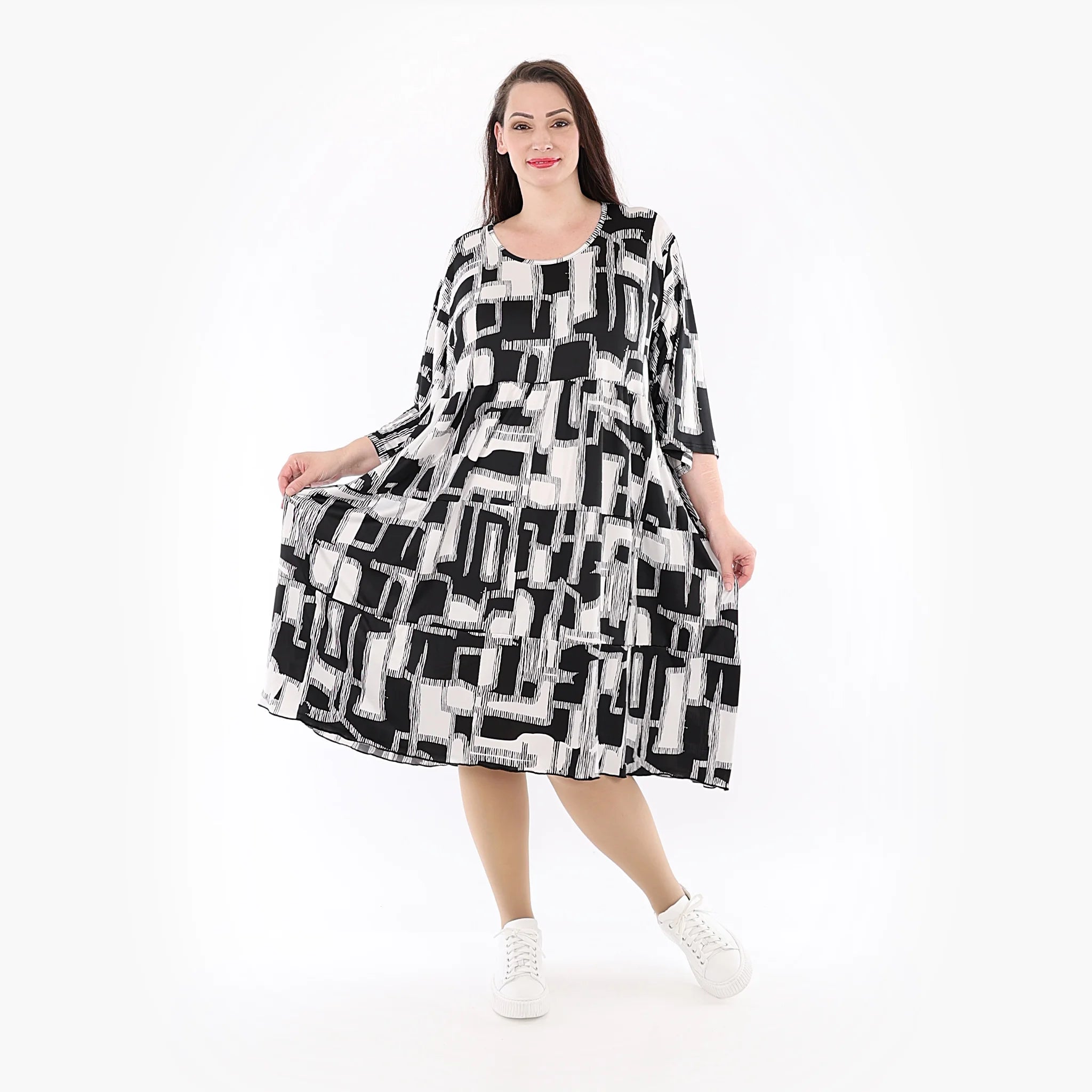  Ballonkleid von AKH Fashion aus Viskose, 1323.06698, Schwarz-Weiß, Schick, Modern, Bequem