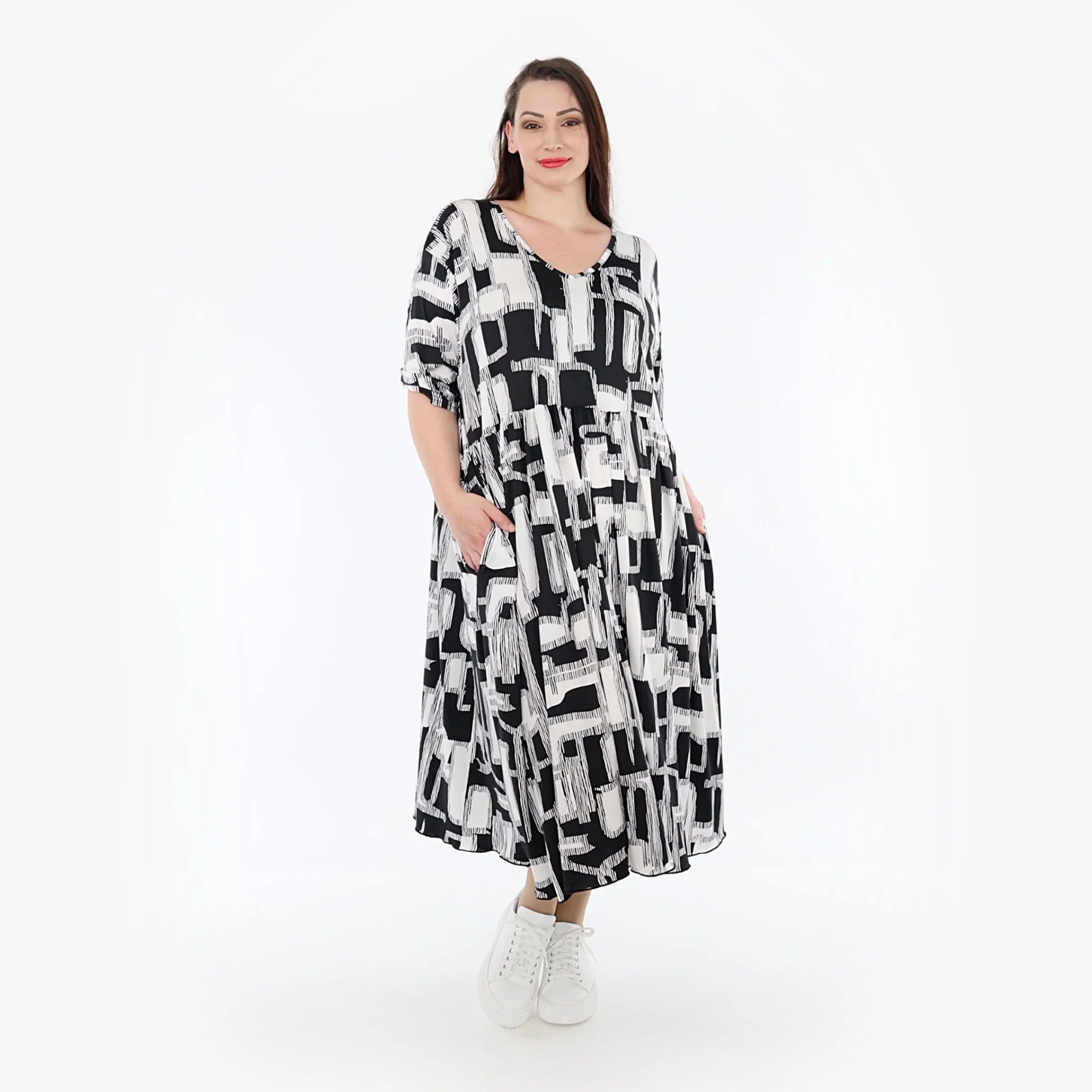  Ballonkleid von AKH Fashion aus Viskose, 1323.06948, Schwarz-Weiß, Schick, Modern, Bequem