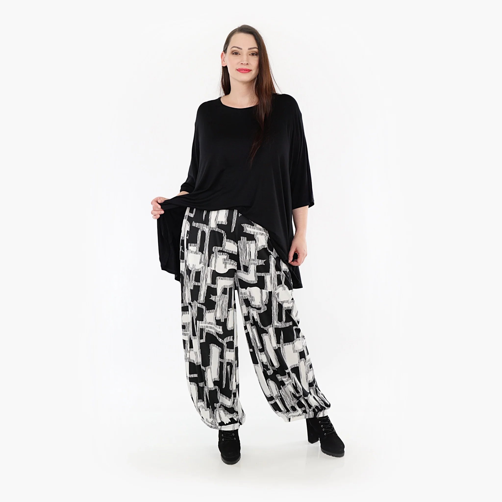  Ballonhose von AKH Fashion aus Viskose, 1323.08067, Schwarz-Weiß, Schick, Modern, Bequem