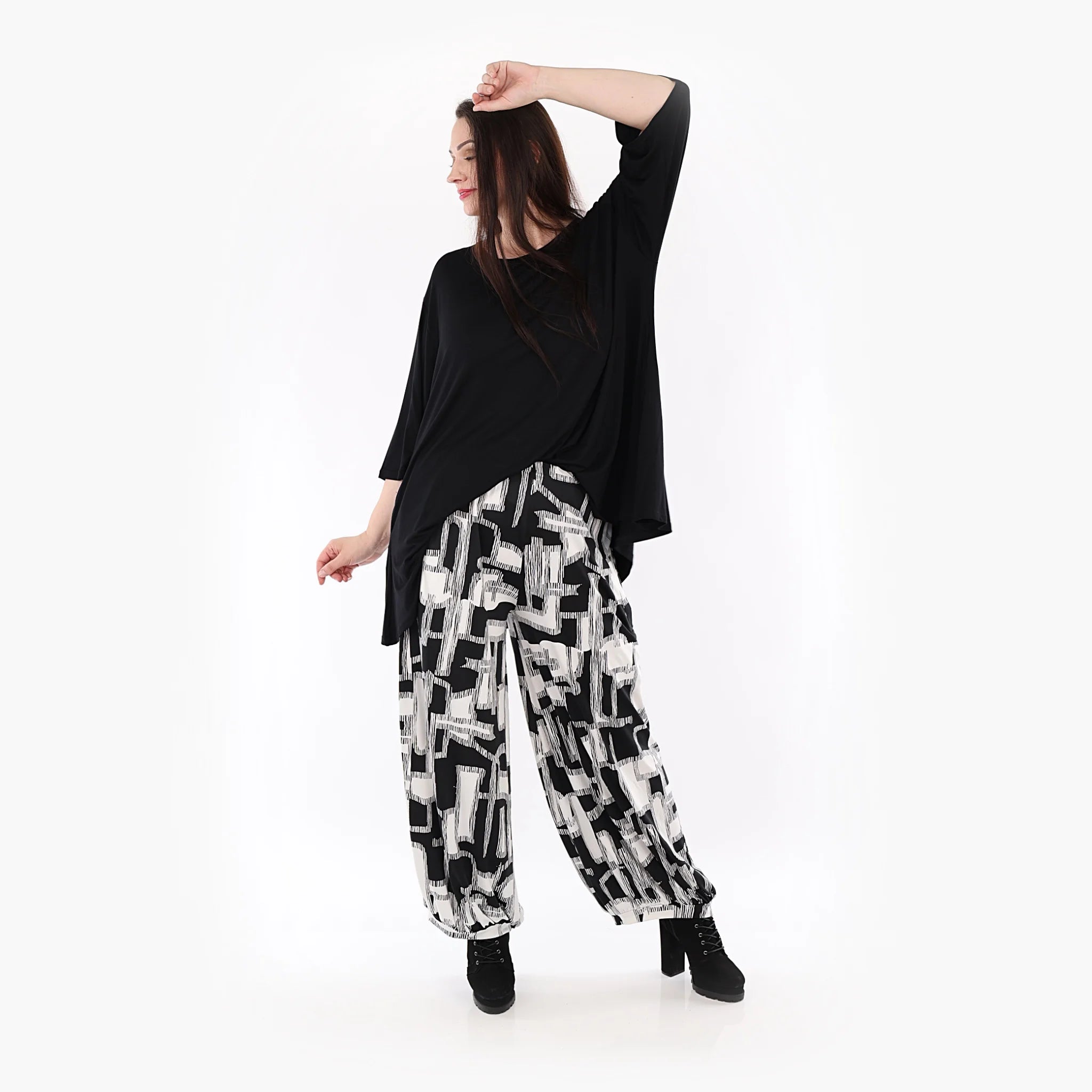  Ballonhose von AKH Fashion aus Viskose, 1323.08067, Schwarz-Weiß, Schick, Modern, Bequem