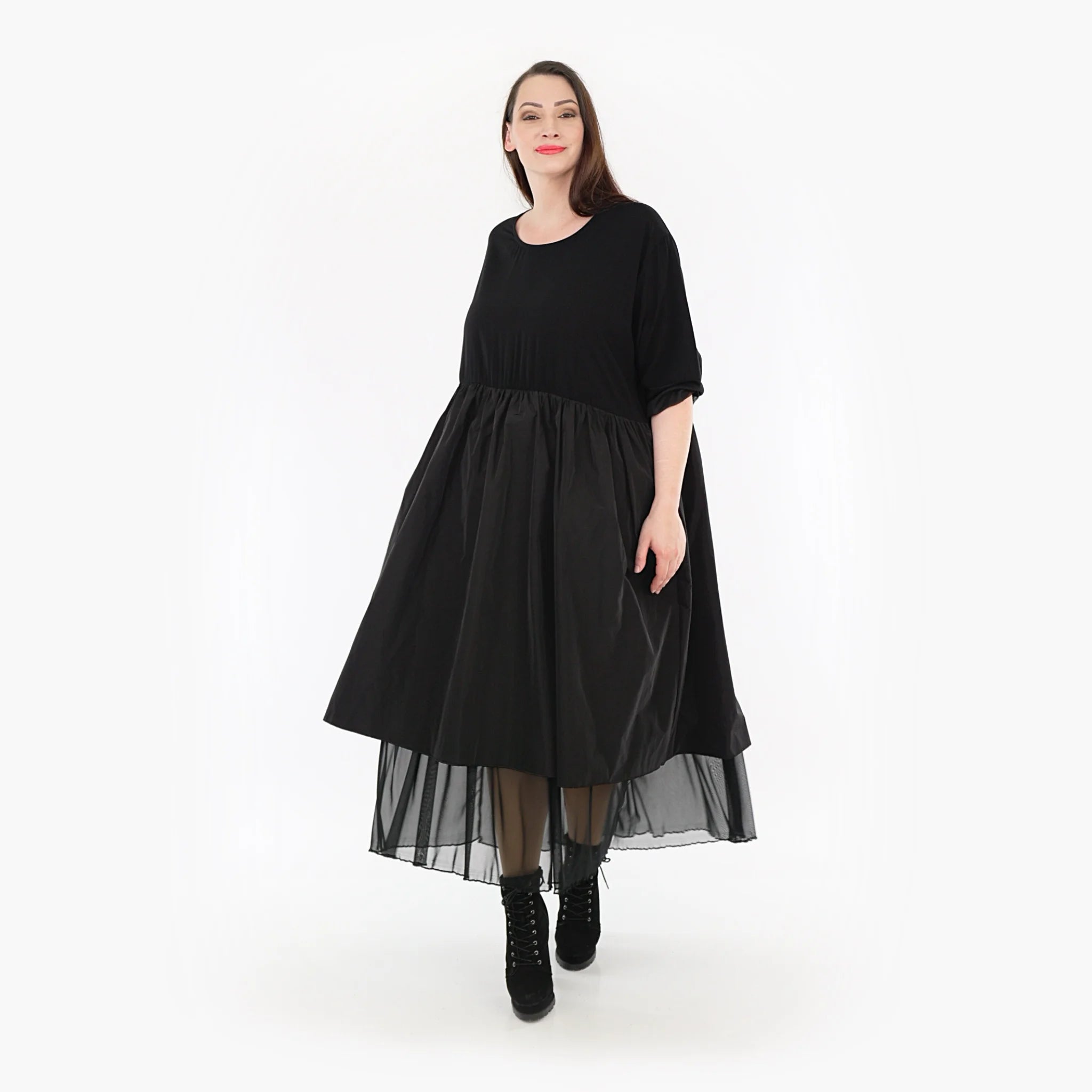  Ballonkleid von AKH Fashion aus Baumwolle, 1326.06967, Schwarz, Unifarben, Schick, Modern