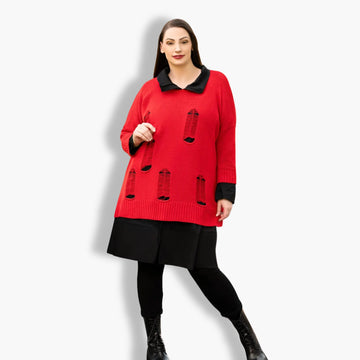  Bigshirt von AKH Fashion aus Baumwolle in kastiger Form, 1338.02418, Rot, Unifarben, Schick