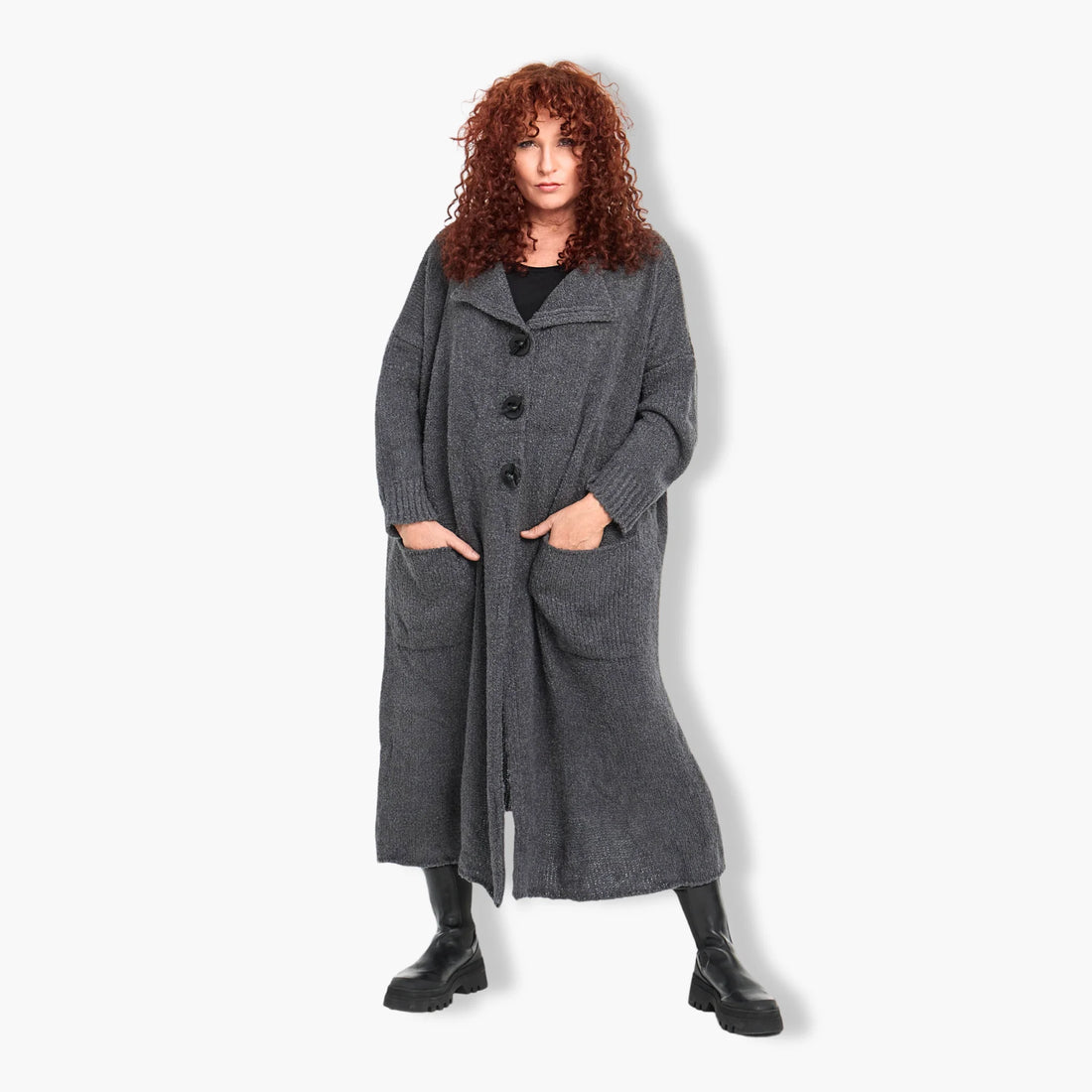  Stylischer Oversize Mantel in elegantem Grau aus softem Bouclé für Plus Size Fashionista in Herbst/Winter