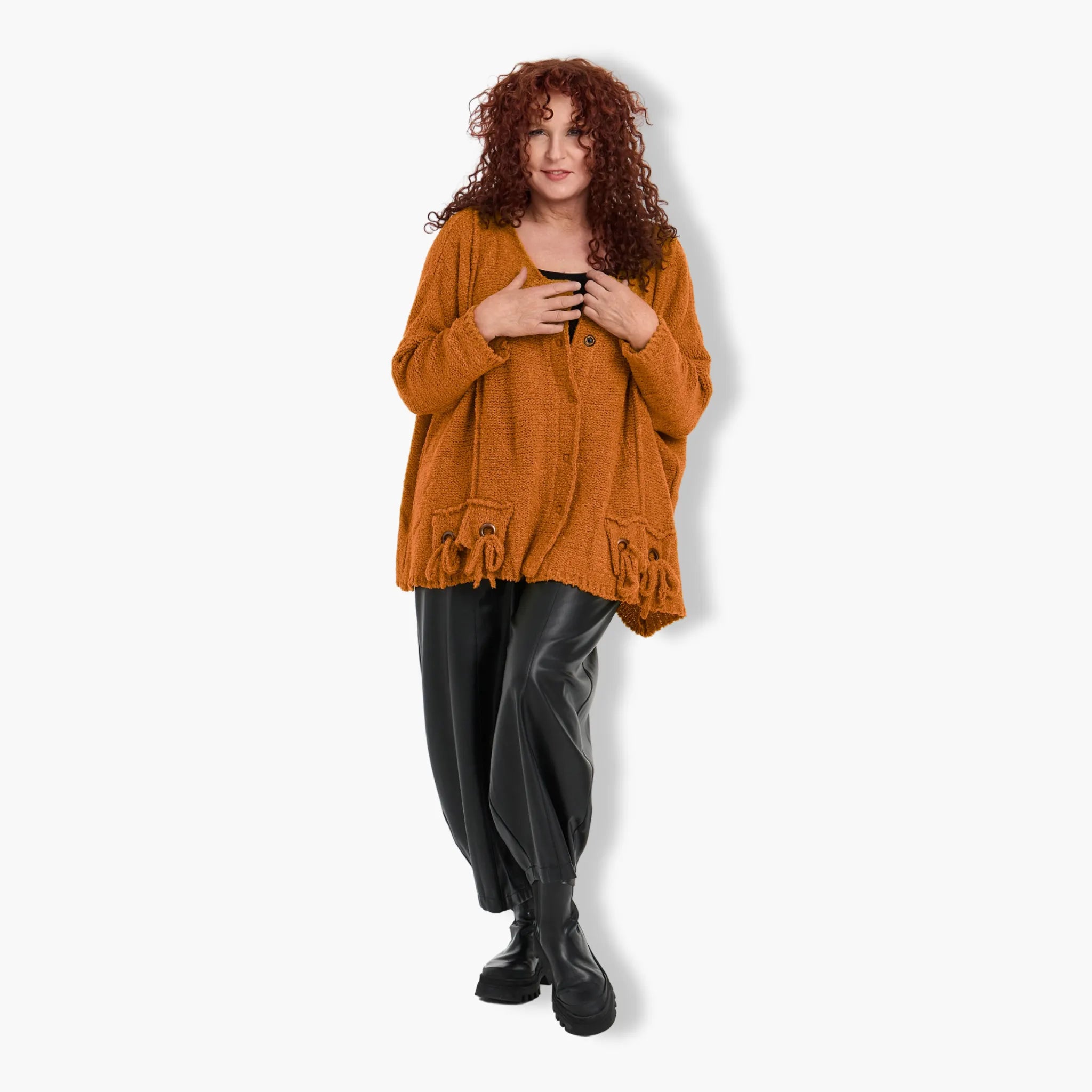  Amandine Jacke in kastiger Form, aus Viskose, 2710, Orange, Schick, Modern, Bequem