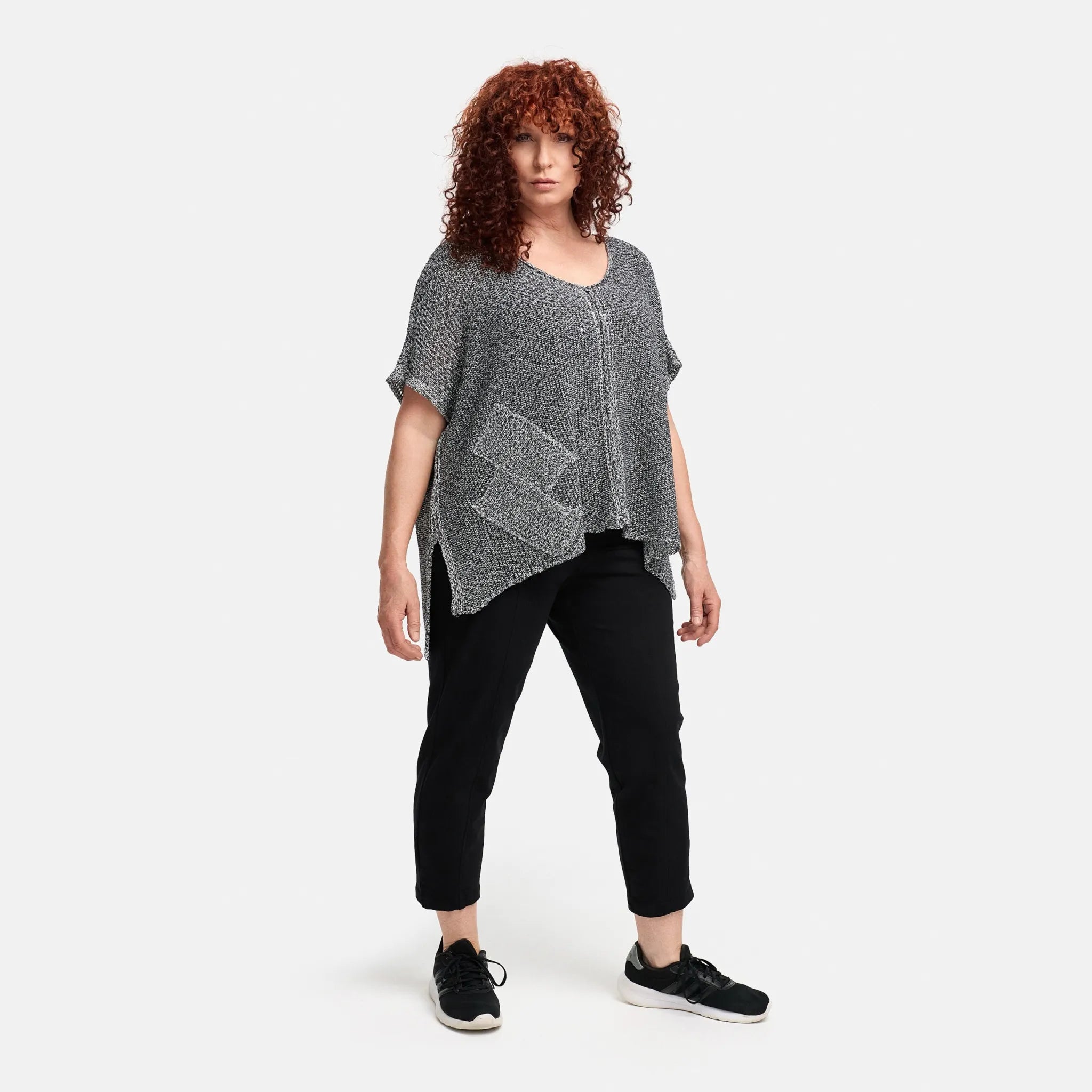  Amandine Pullover in kastiger Form, aus Baumwolle, A2801, Pfeffer&Salz, Schick, Modern