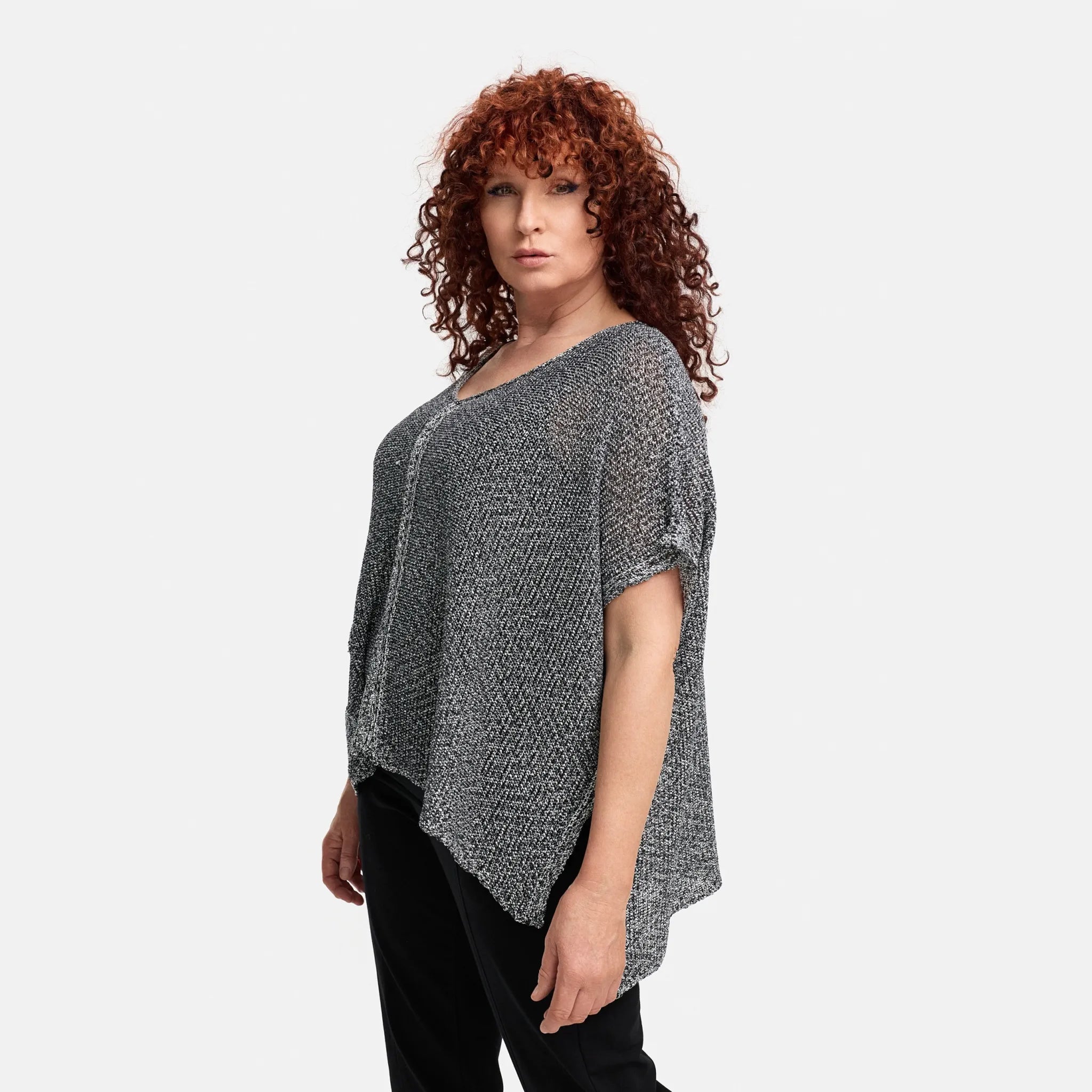  Amandine Pullover in kastiger Form, aus Baumwolle, A2801, Pfeffer&Salz, Schick, Modern