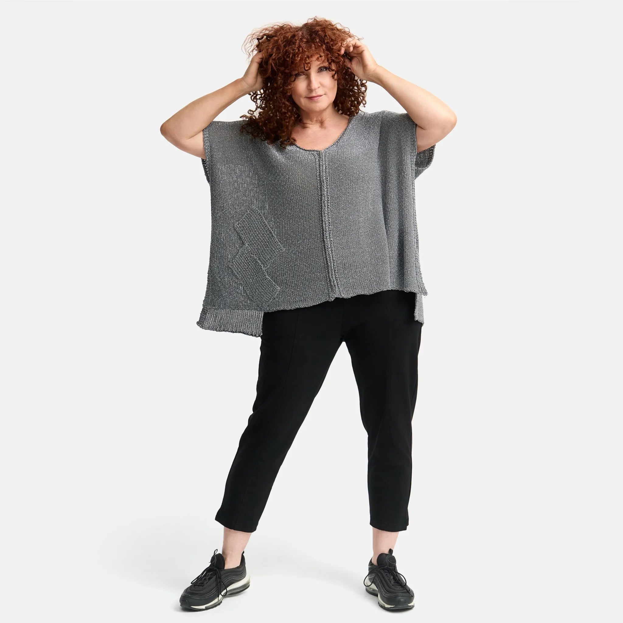  Amandine Pullover in kastiger Form, aus Baumwolle, A2801, Grau, Schick, Modern, Bequem