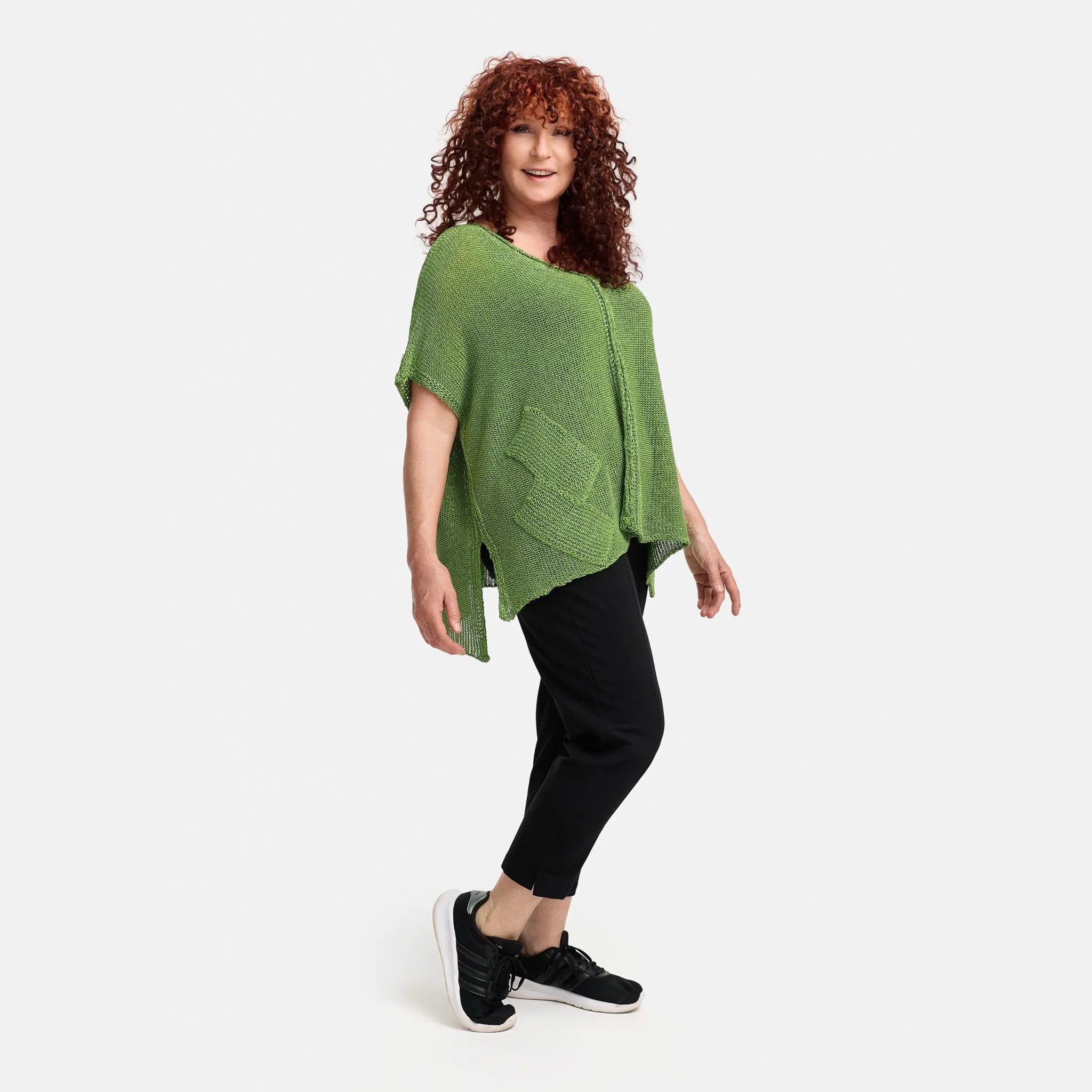  Amandine Pullover in kastiger Form, aus Baumwolle, A2801, Grün, Schick, Modern, Bequem