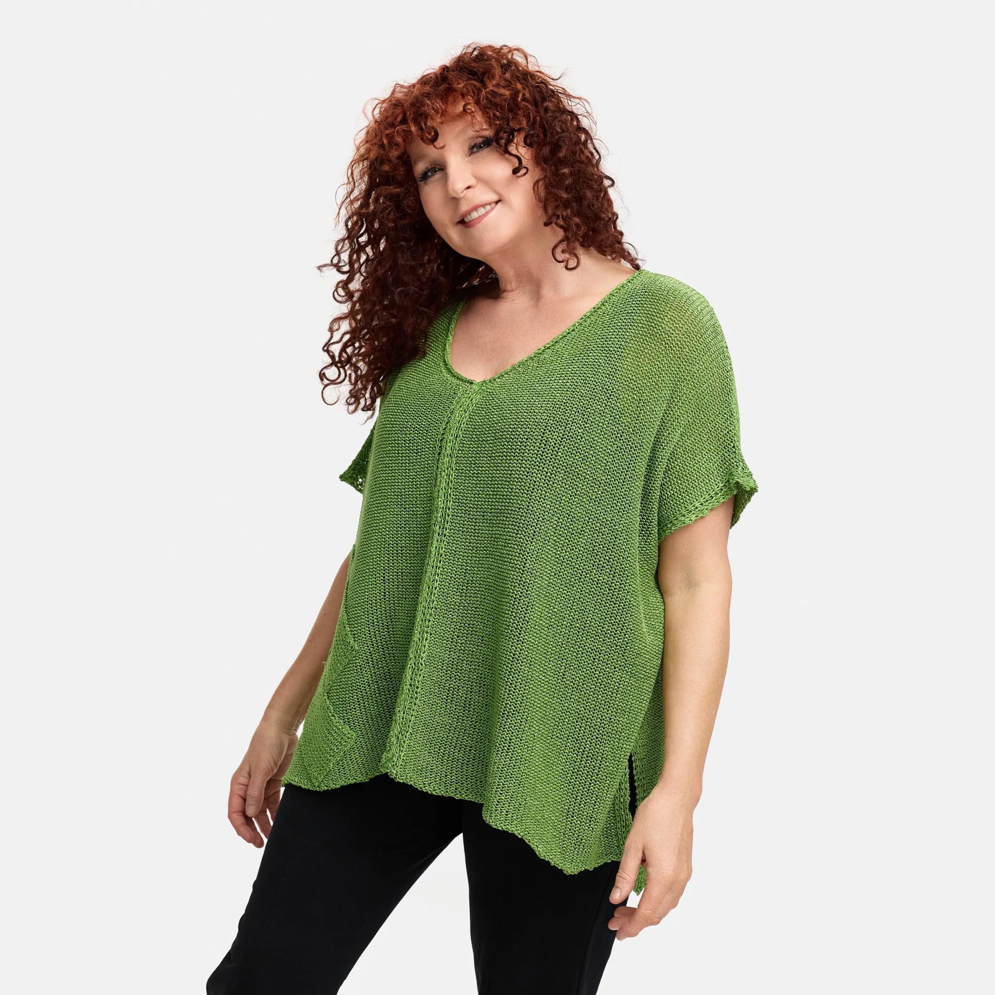  Amandine Pullover in kastiger Form, aus Baumwolle, A2801, Grün, Schick, Modern, Bequem