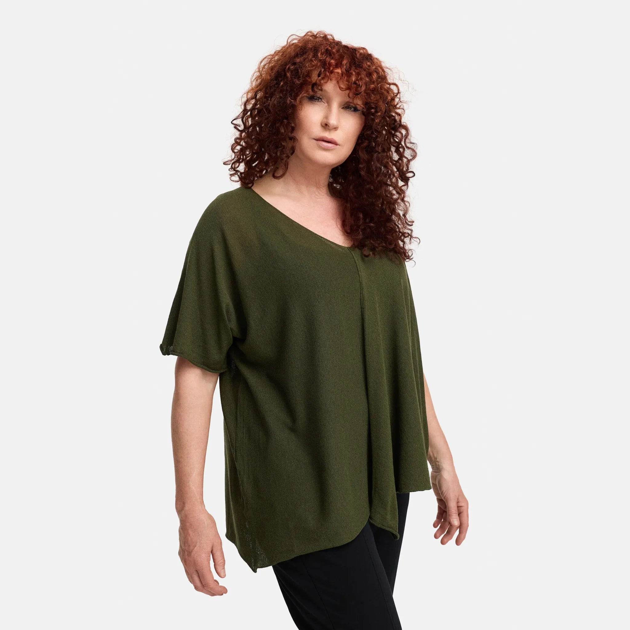  A-Form Pullover von Amandine aus Viskose, A2804, Oliv, Schick, Modern, Bequem, Schick