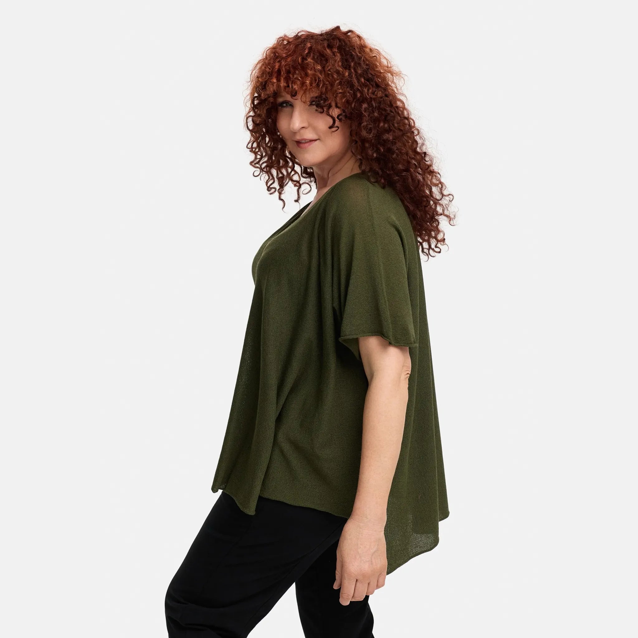  A-Form Pullover von Amandine aus Viskose, A2804, Oliv, Schick, Modern, Bequem, Schick