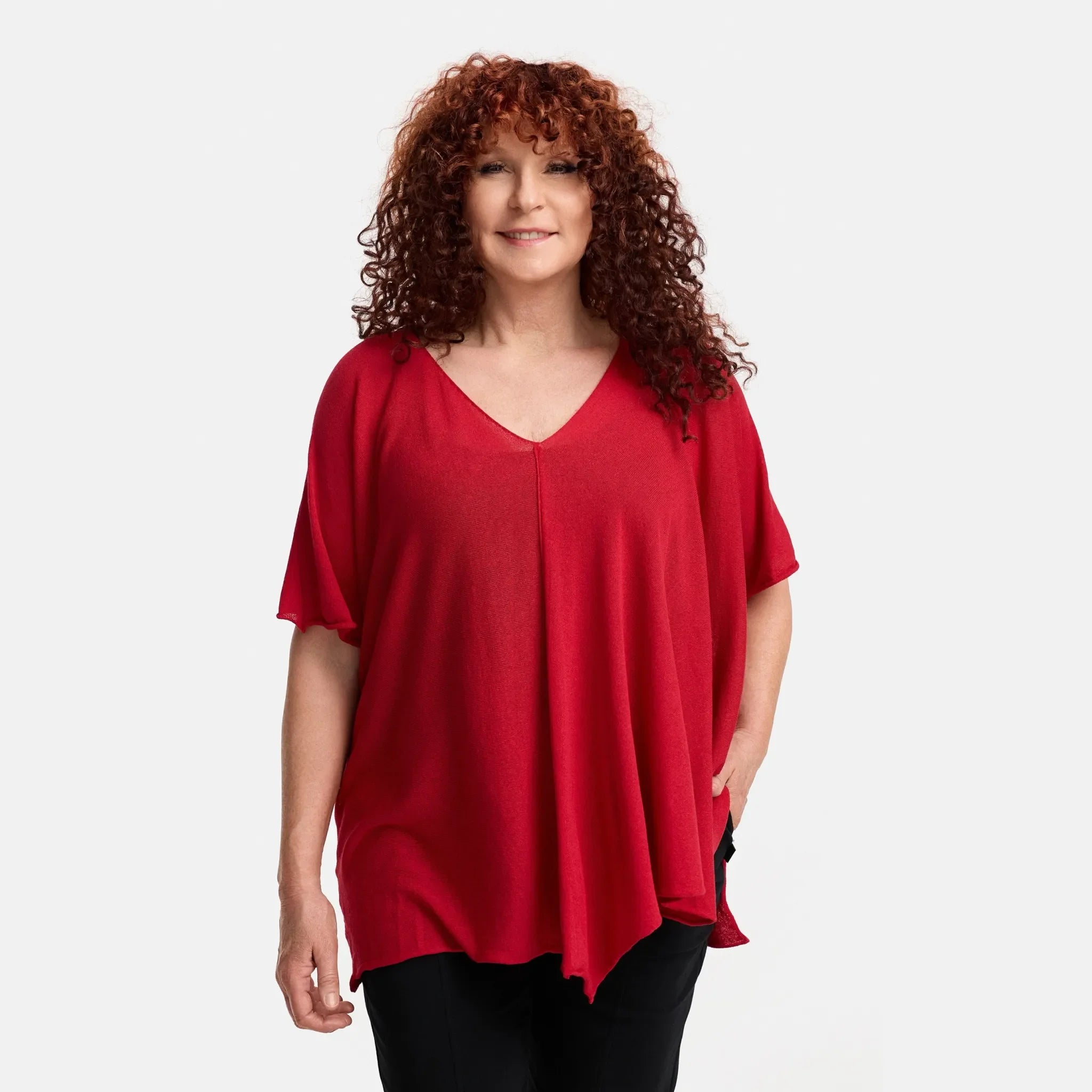  A-Form Pullover von Amandine aus Viskose, A2804, Rot, Schick, Modern, Bequem, Schick