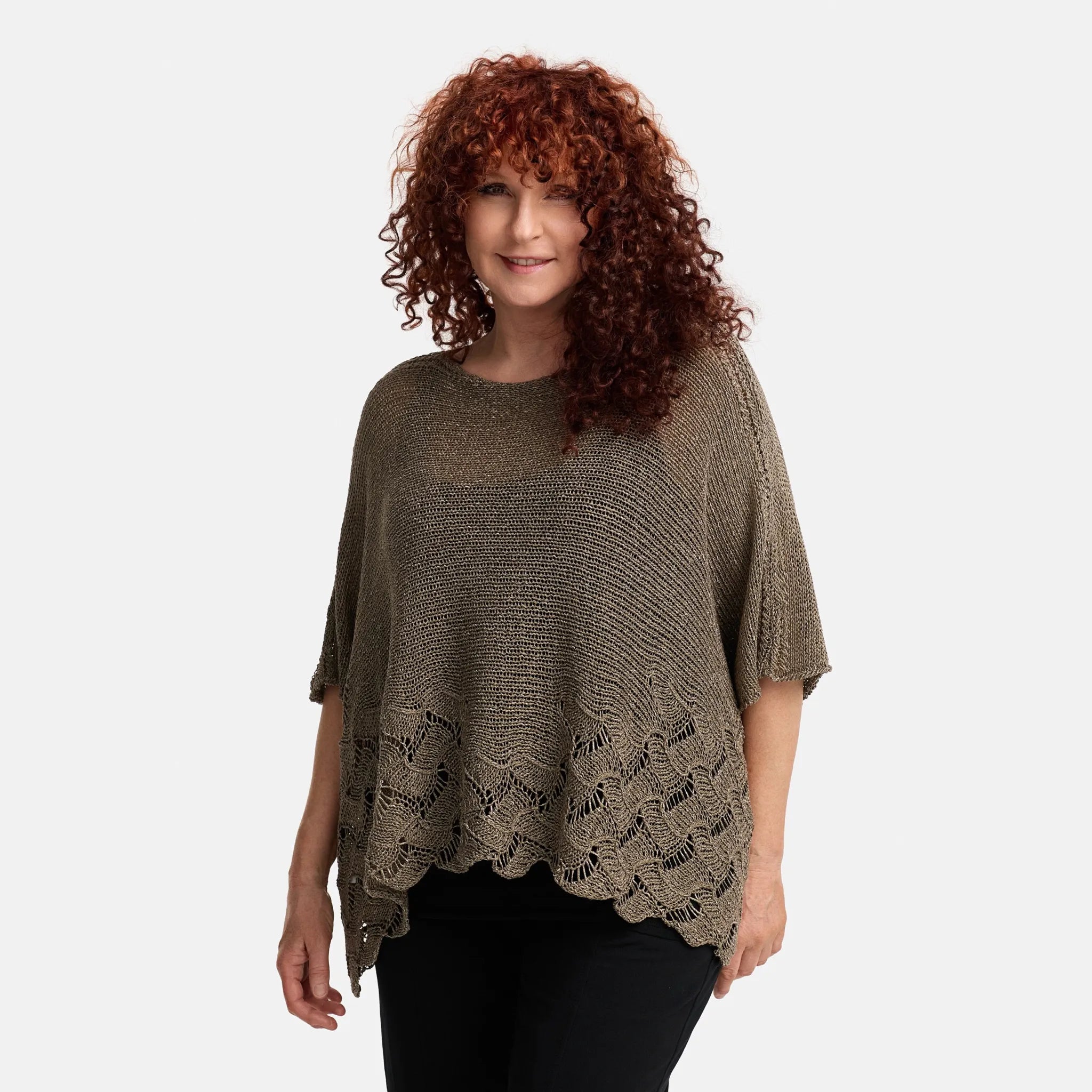  Amandine Pullover in kastiger Form, aus Baumwolle, A2806, Taupe, Schick, Modern, Bequem