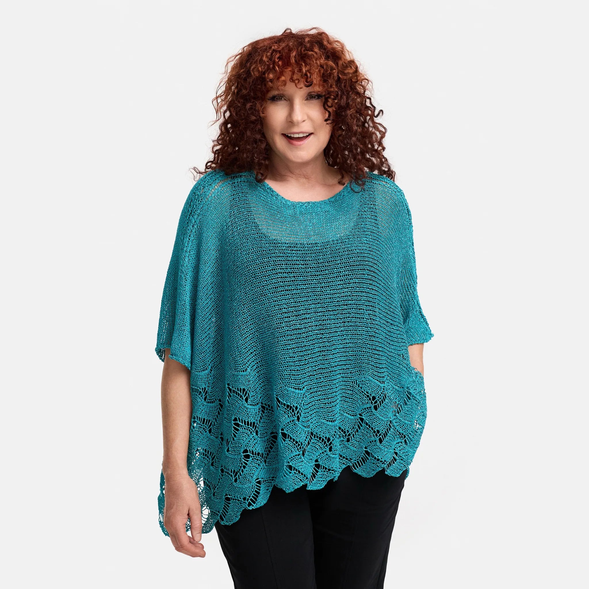  Amandine Pullover in kastiger Form, aus Baumwolle, A2806, Türkis, Schick, Modern, Bequem