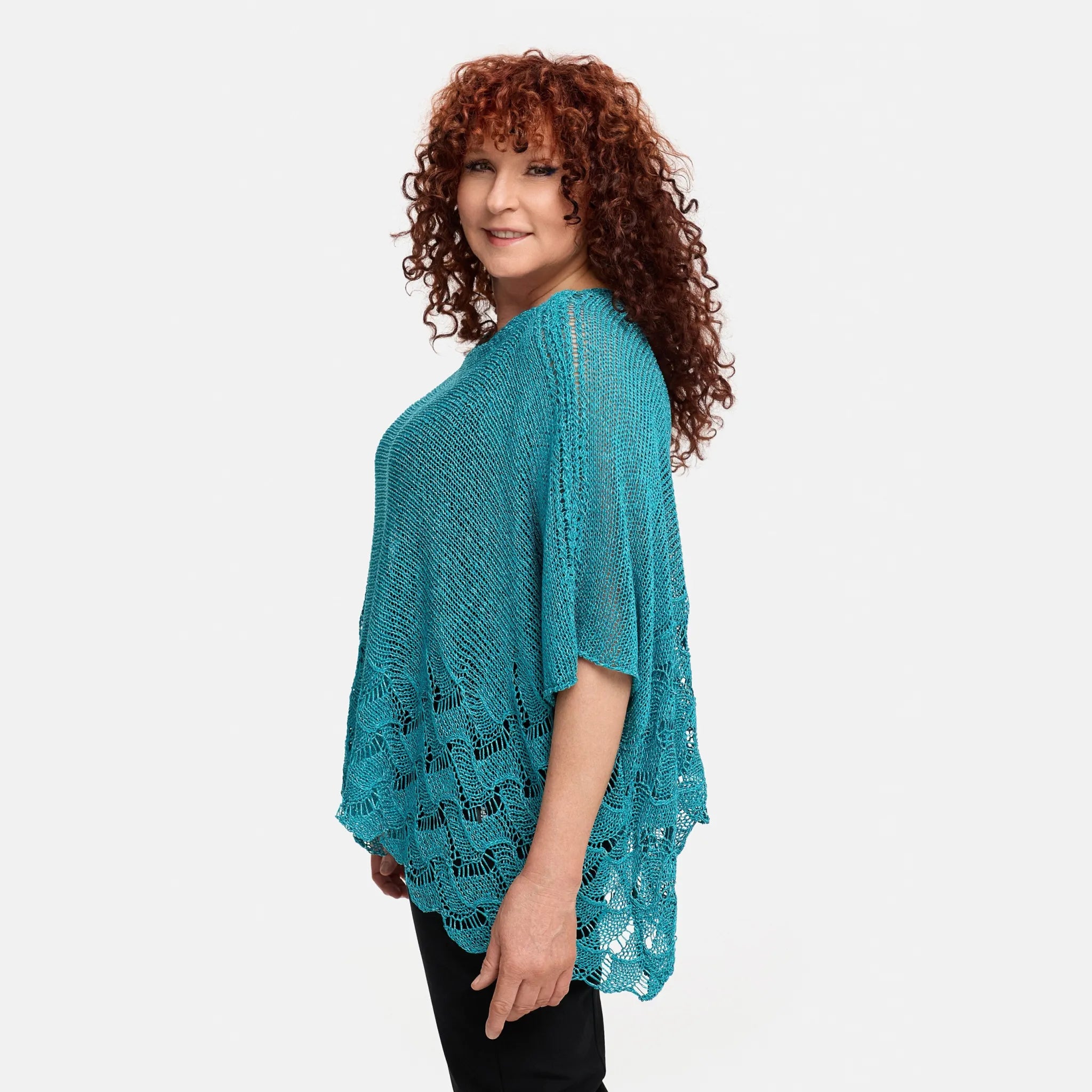  Amandine Pullover in kastiger Form, aus Baumwolle, A2806, Türkis, Schick, Modern, Bequem