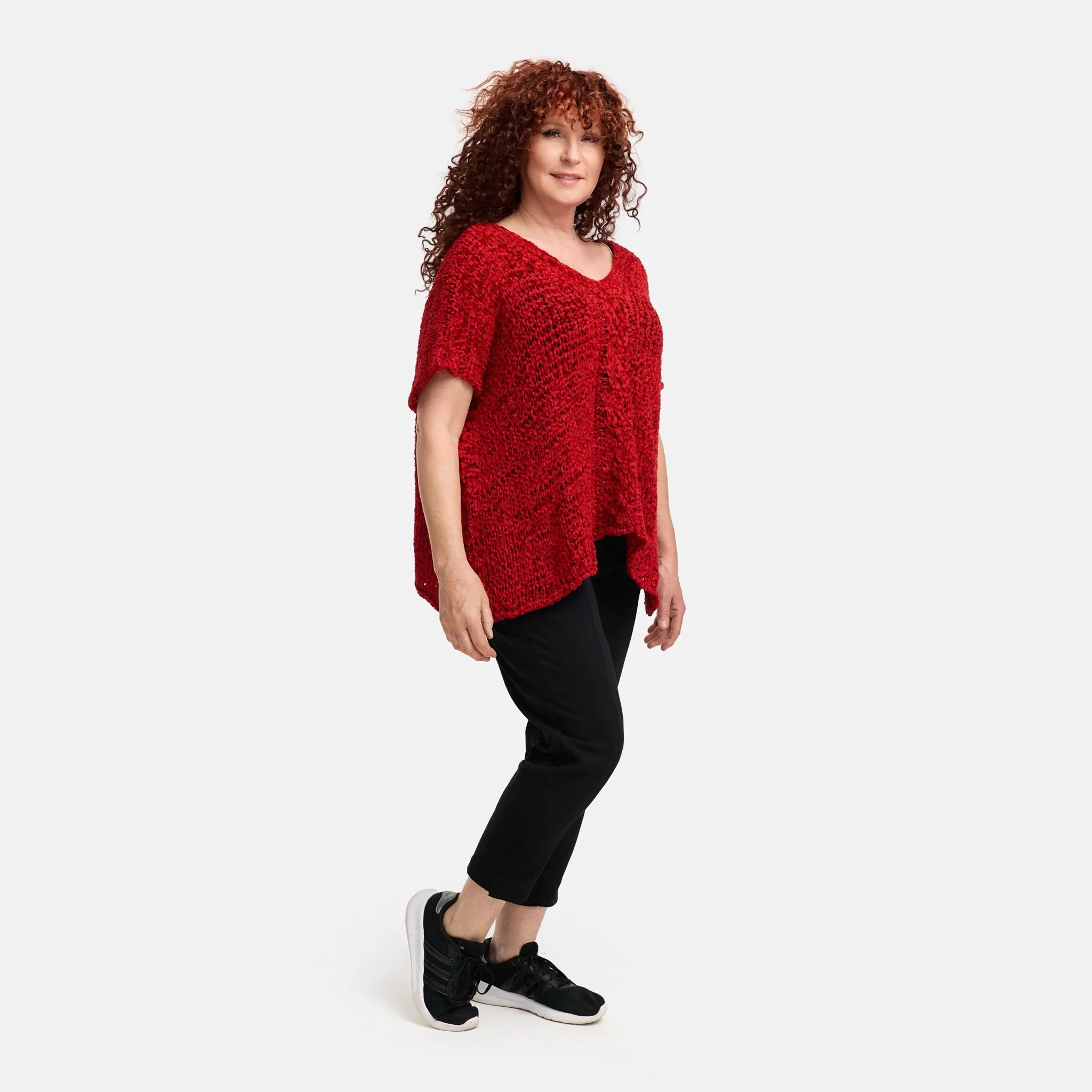  Amandine Pullover in kastiger Form, aus Baumwolle, A2808, Rot, Schick, Modern, Bequem