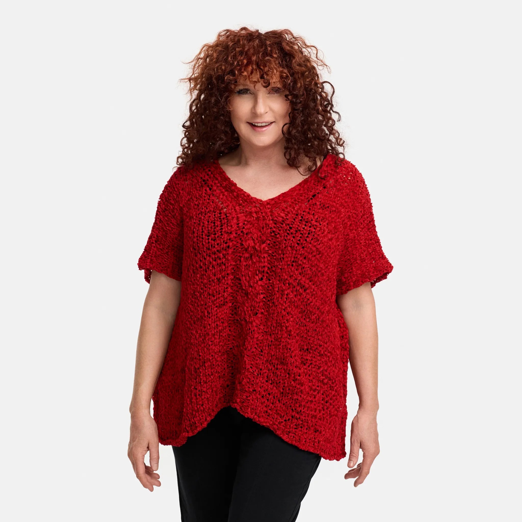  Amandine Pullover in kastiger Form, aus Baumwolle, A2808, Rot, Schick, Modern, Bequem