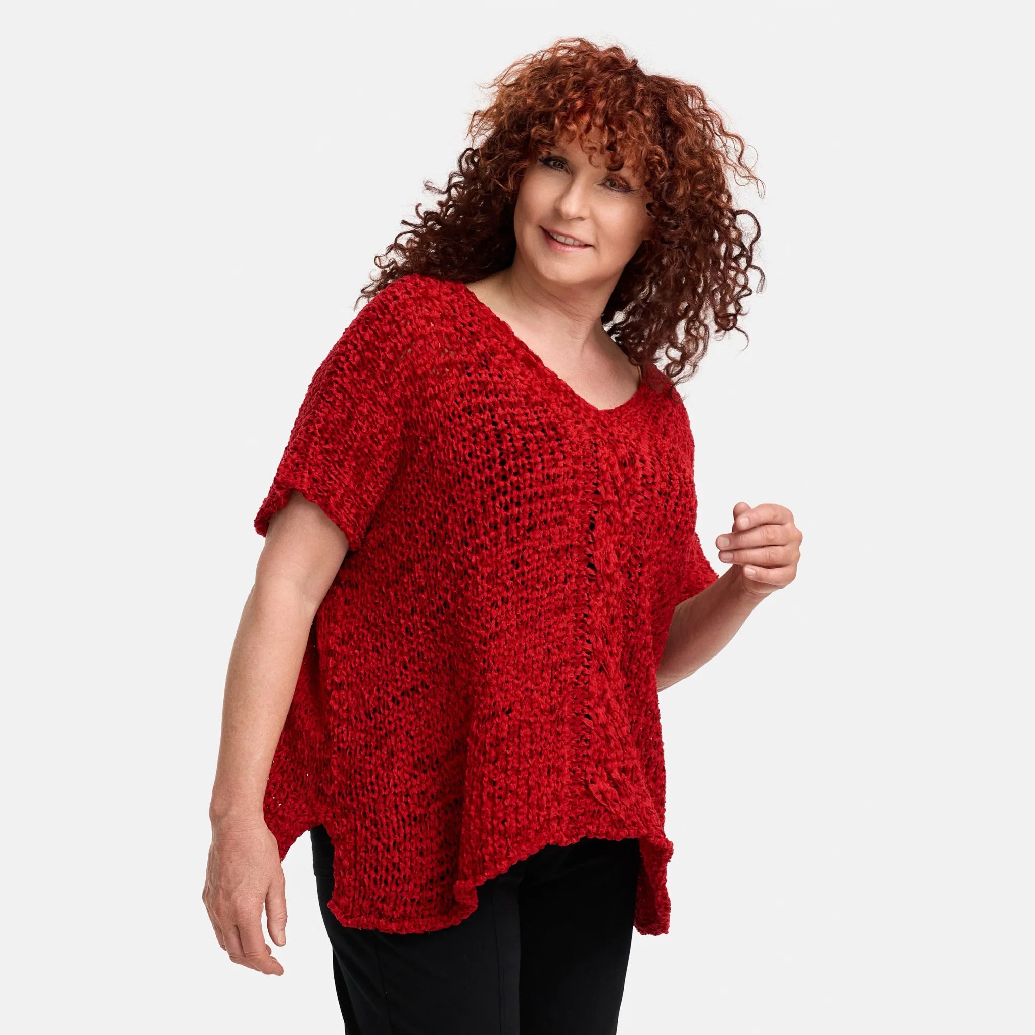  Amandine Pullover in kastiger Form, aus Baumwolle, A2808, Rot, Schick, Modern, Bequem