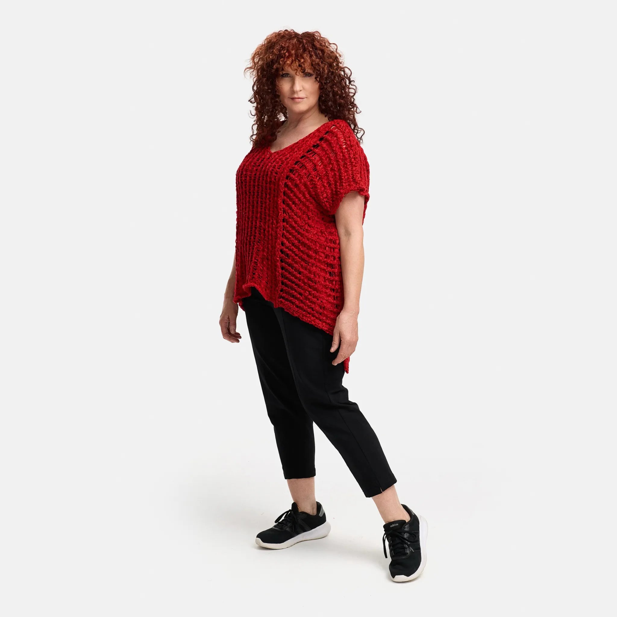  Amandine Pullover in kastiger Form, aus Baumwolle, A2809, Rot, Schick, Modern, Bequem