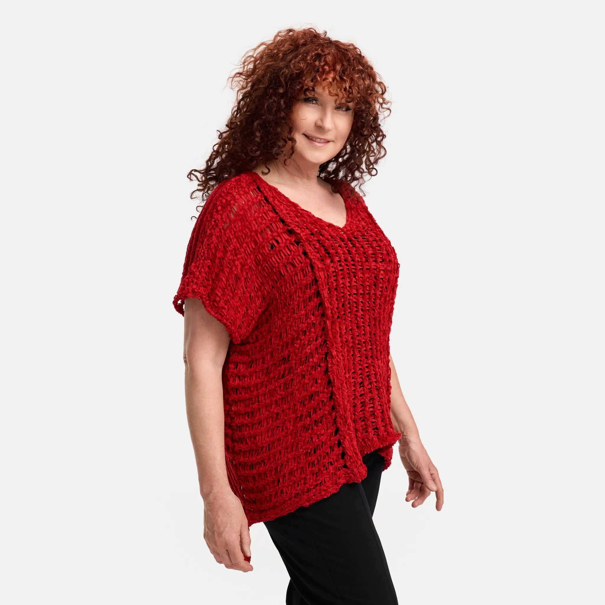  Amandine Pullover in kastiger Form, aus Baumwolle, A2809, Rot, Schick, Modern, Bequem