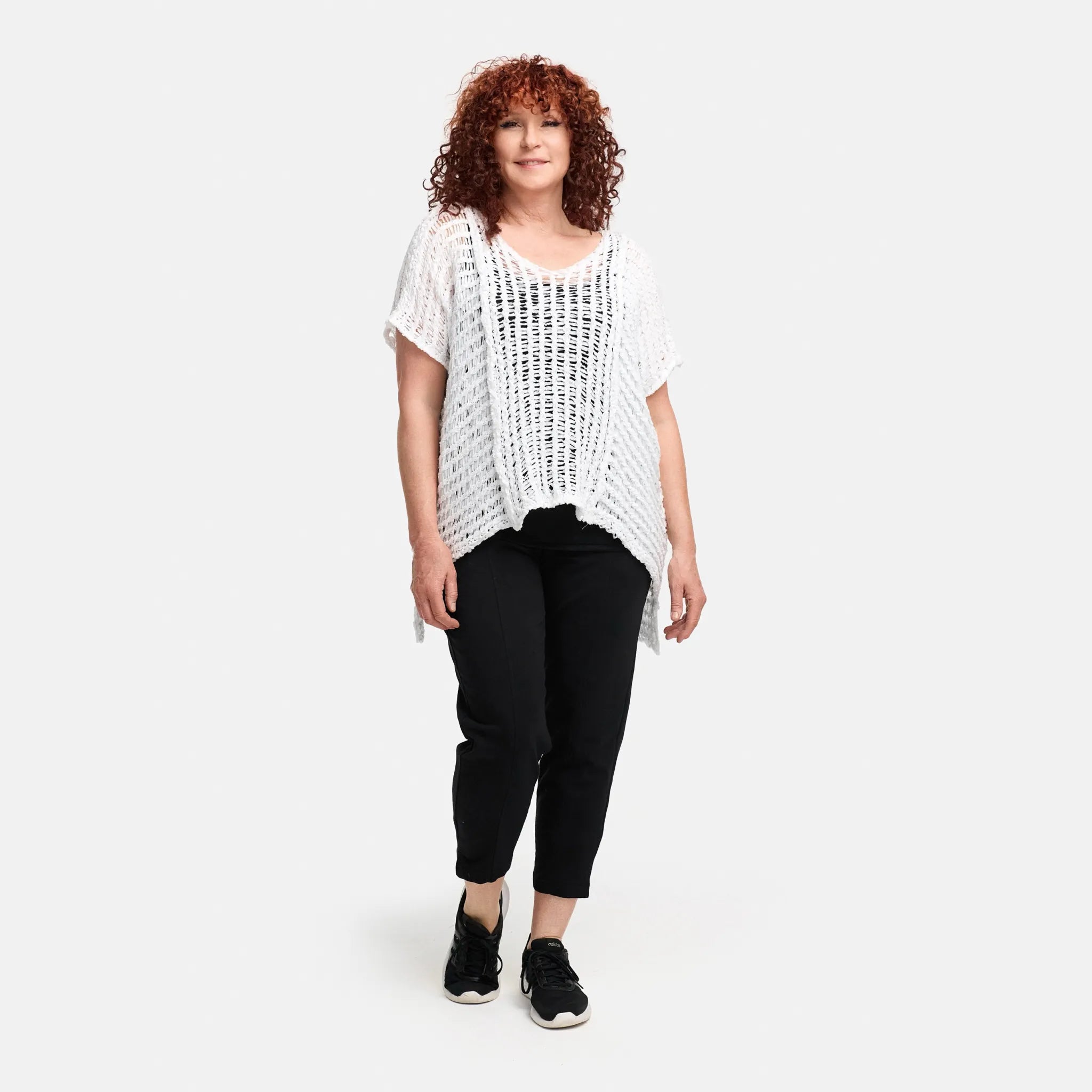  Amandine Pullover in kastiger Form, aus Baumwolle, A2809, Weiß, Schick, Modern, Bequem