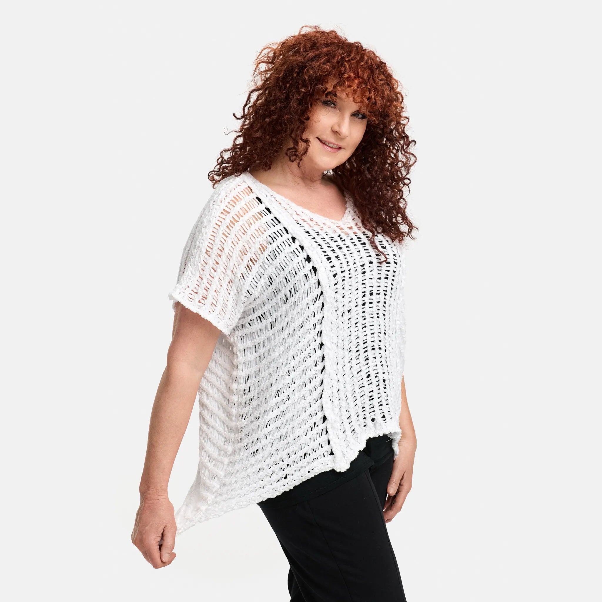  Amandine Pullover in kastiger Form, aus Baumwolle, A2809, Weiß, Schick, Modern, Bequem