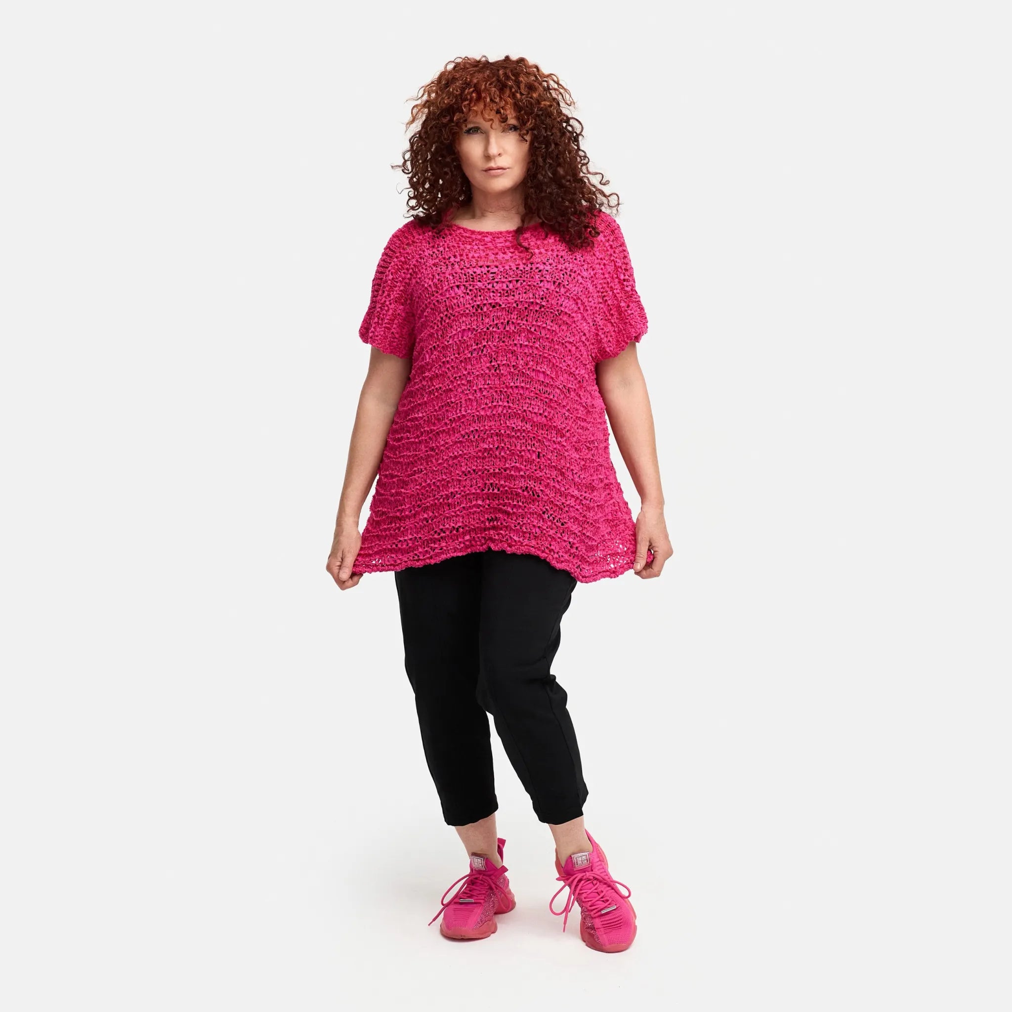  Amandine Pullover in kastiger Form, aus Baumwolle, A2810, Fuchsia, Schick, Modern, Bequem