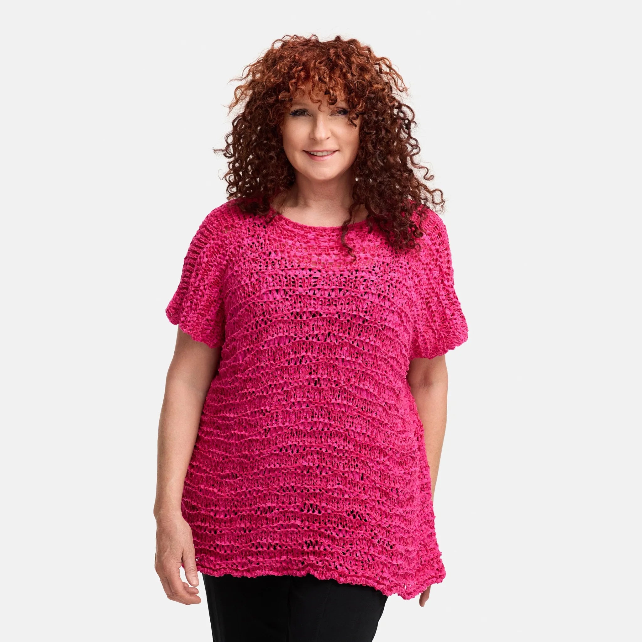  Amandine Pullover in kastiger Form, aus Baumwolle, A2810, Fuchsia, Schick, Modern, Bequem