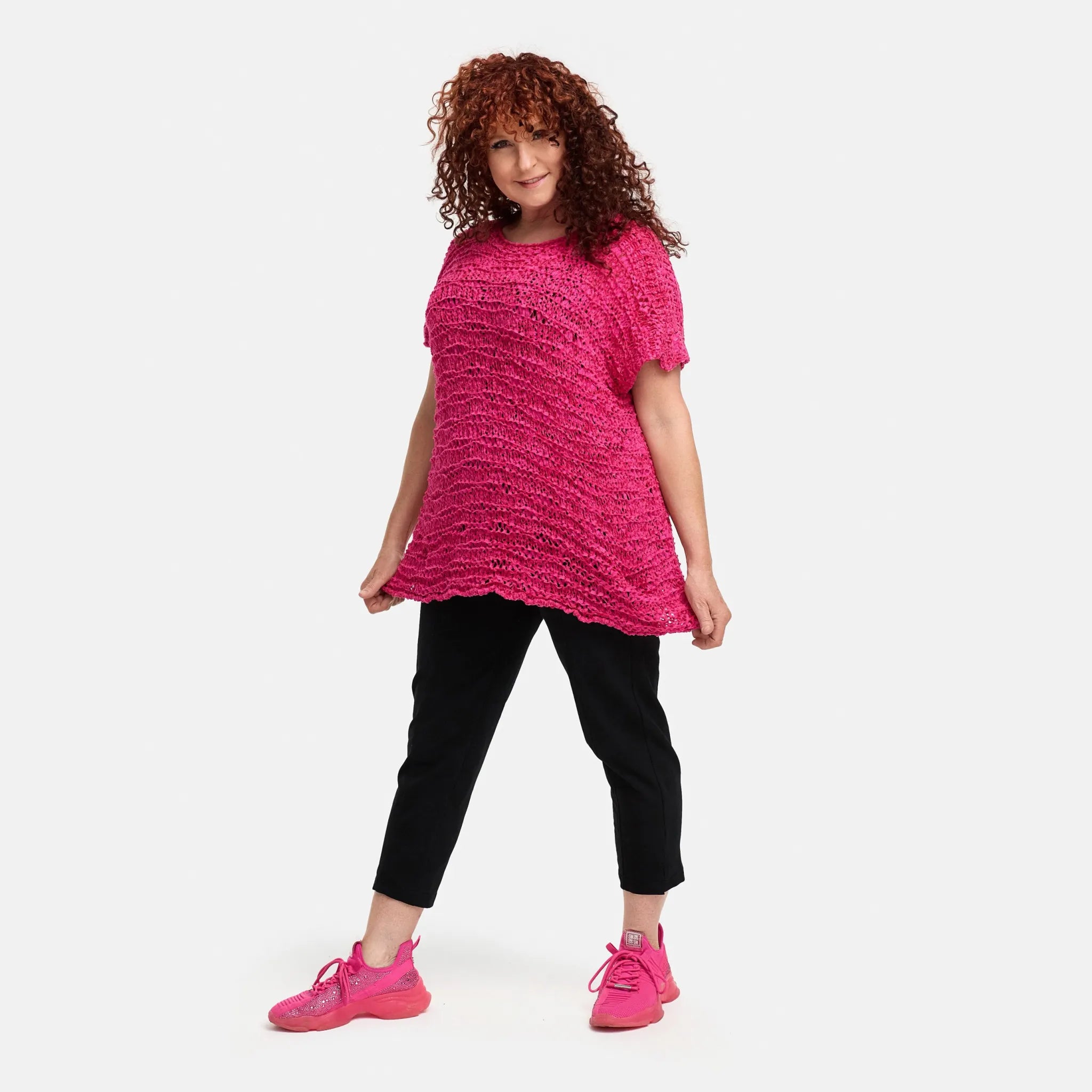  Amandine Pullover in kastiger Form, aus Baumwolle, A2810, Fuchsia, Schick, Modern, Bequem