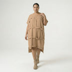  Bukezy Kleid in gerader Form, aus Baumwolle, 1654, Beige, Ausgefallen, Zeitlos, Schick