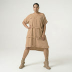  Bukezy Kleid in gerader Form, aus Baumwolle, 1654, Beige, Ausgefallen, Zeitlos, Schick