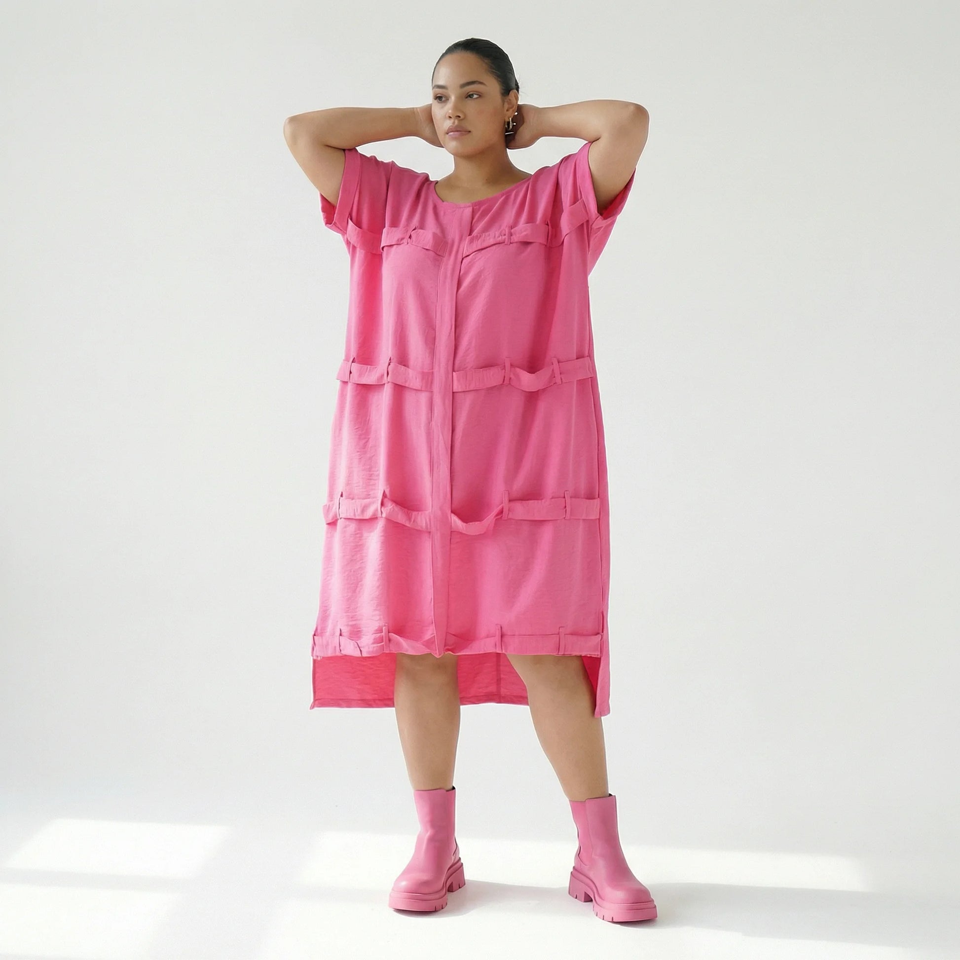  Bukezy Kleid in gerader Form, aus Baumwolle, 1654, Pink, Ausgefallen, Zeitlos, Schick