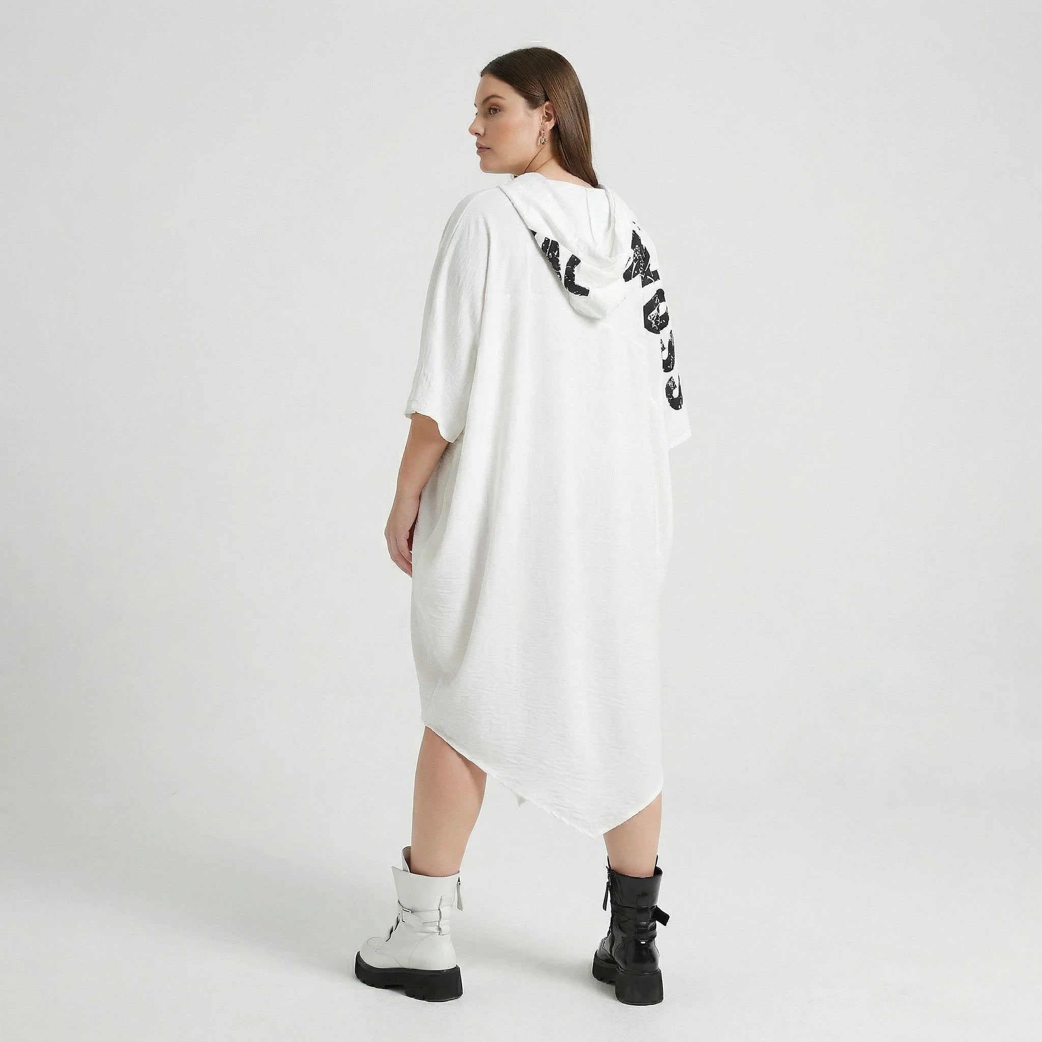  Bukezy Kleid in gerundeter Form, aus Baumwolle, 1877, Weiß, Ausgefallen, Zeitlos, Schick