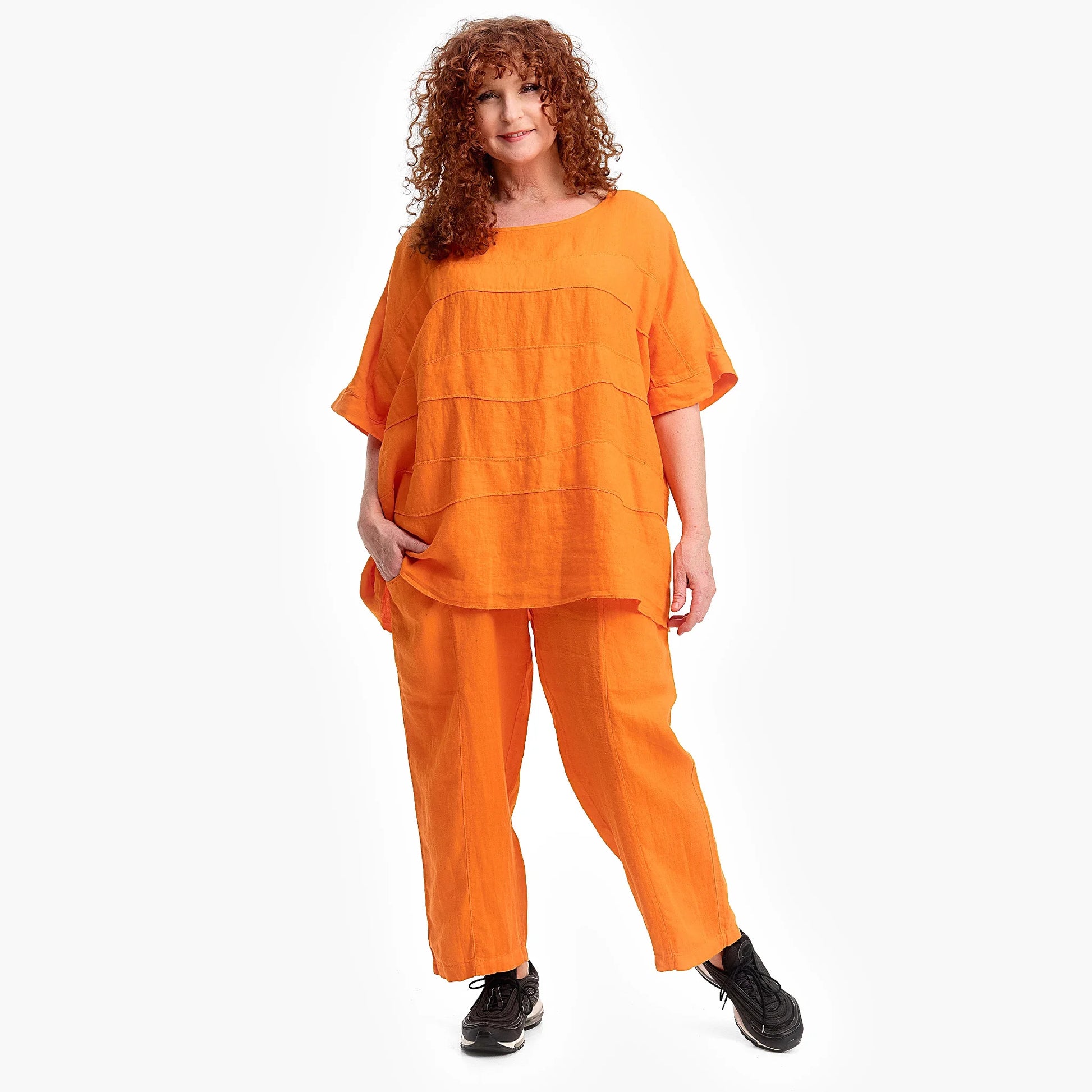  Shirt von Do Your Best aus Leinen in kastiger Form, FS246.D659, Orange, Schick, Modern