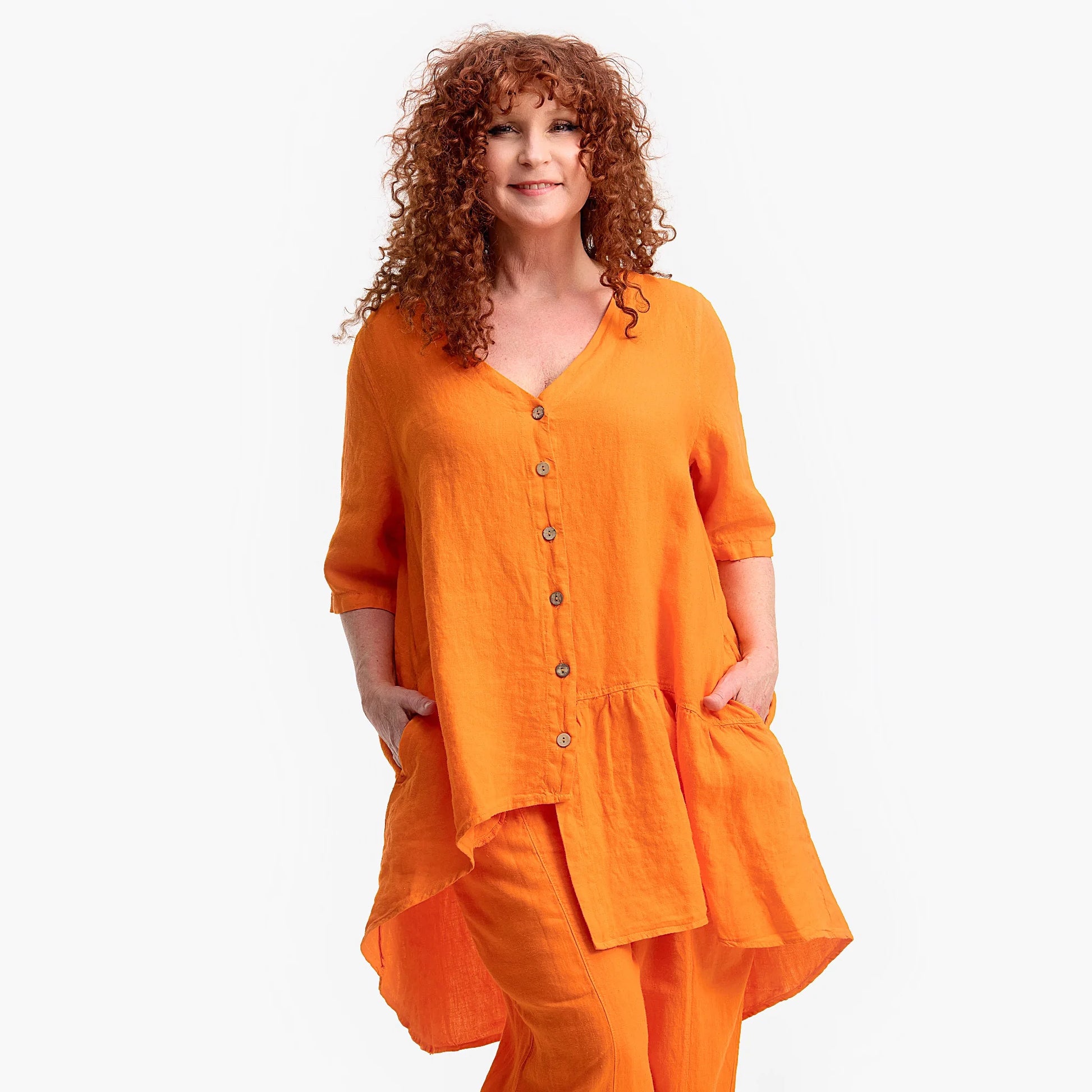  Tunika von Do Your Best aus Leinen in Vokuhila-Form, FS246.D662, Orange, Schick, Modern