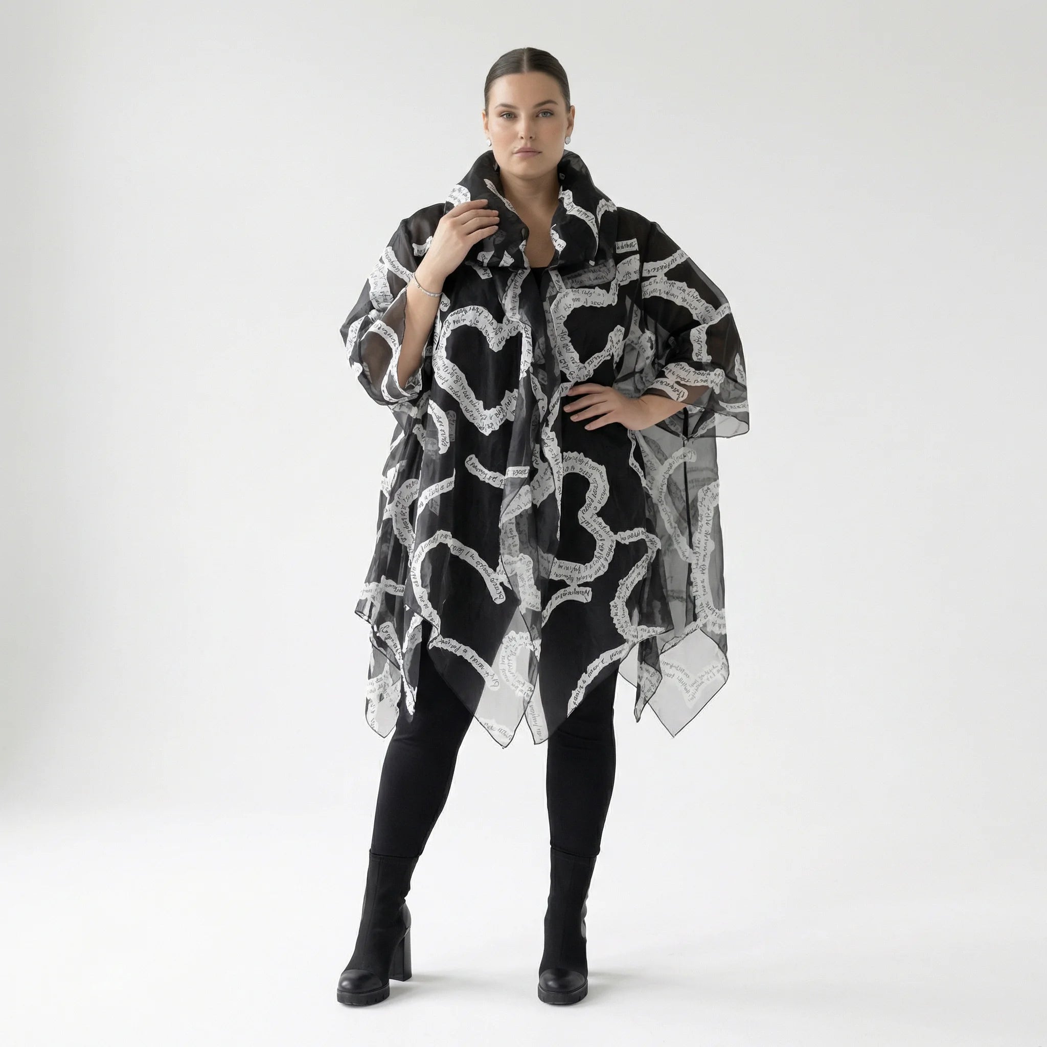  A-Form Mantel von H4 Fashion aus Polyamid, 8021, Schwarz, Ausgefallen, Zeitlos, Schick