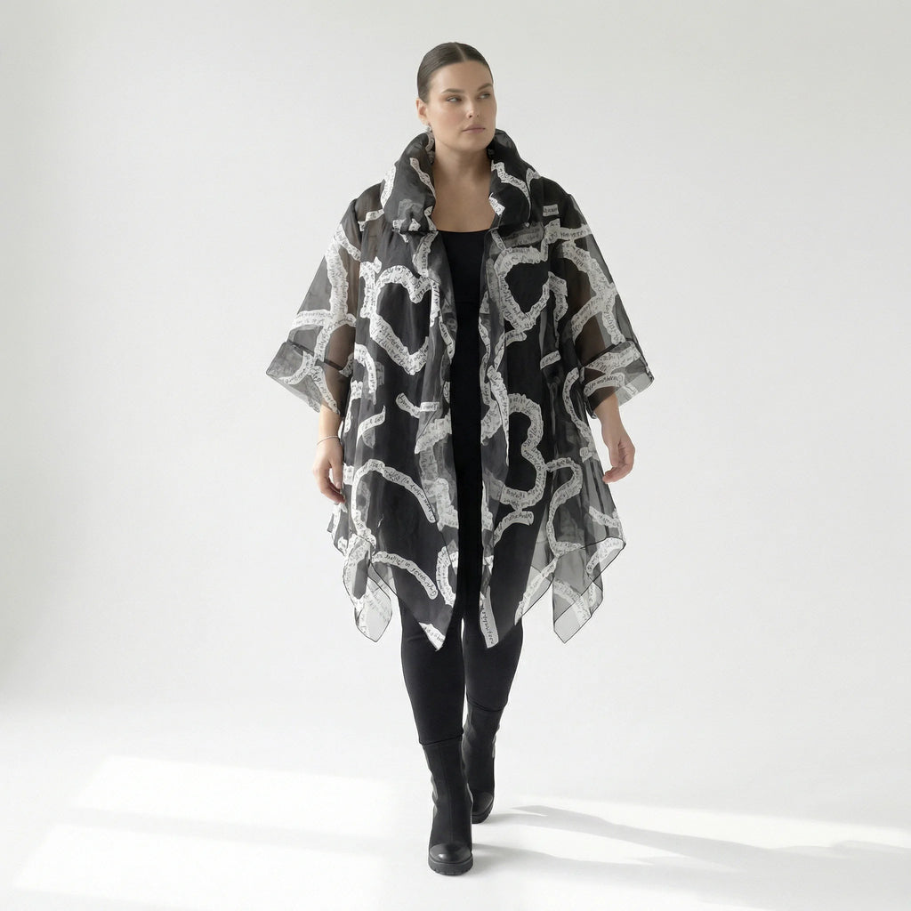  A-Form Mantel von H4 Fashion aus Polyamid, 8021, Schwarz, Ausgefallen, Zeitlos, Schick