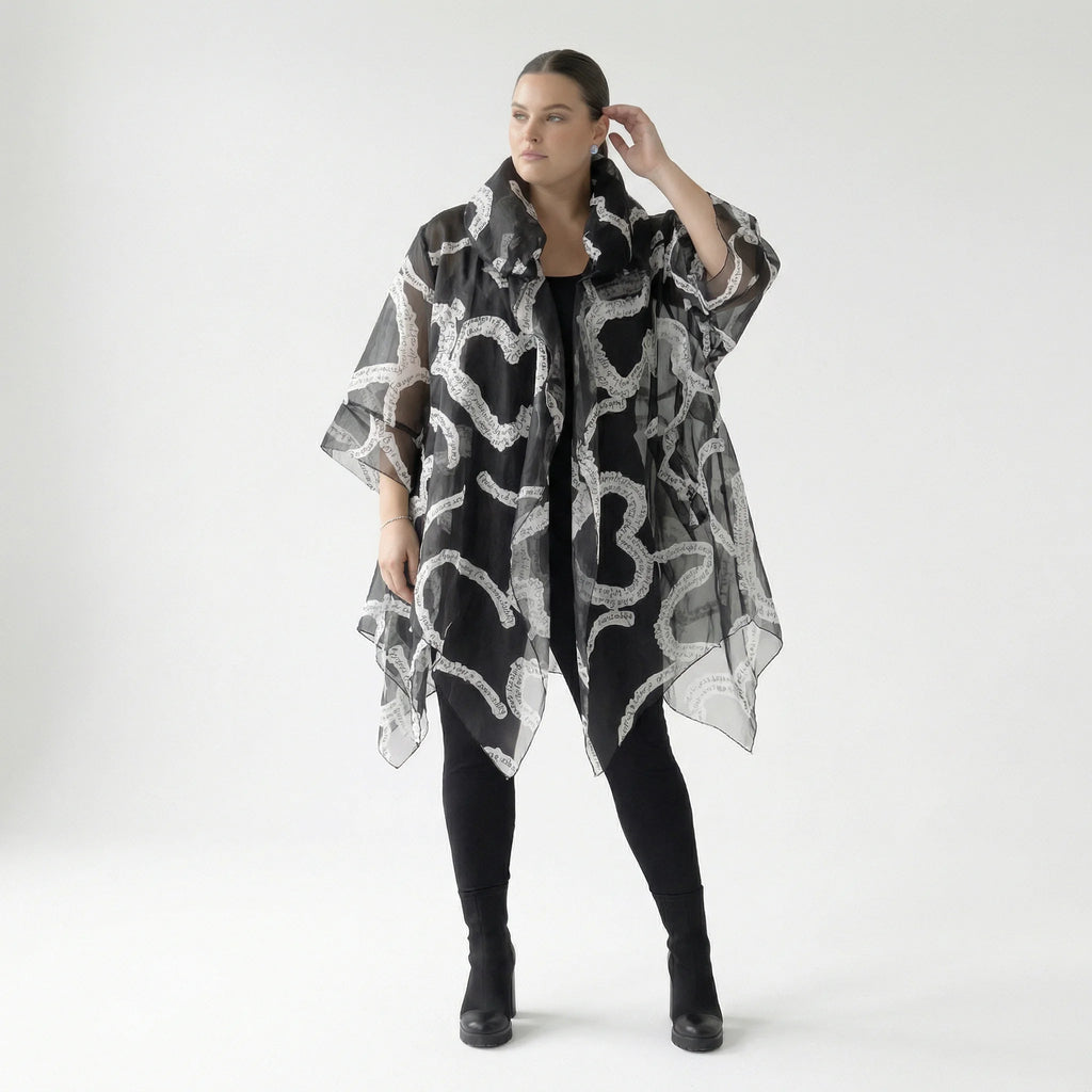  A-Form Mantel von H4 Fashion aus Polyamid, 8021, Schwarz, Ausgefallen, Zeitlos, Schick