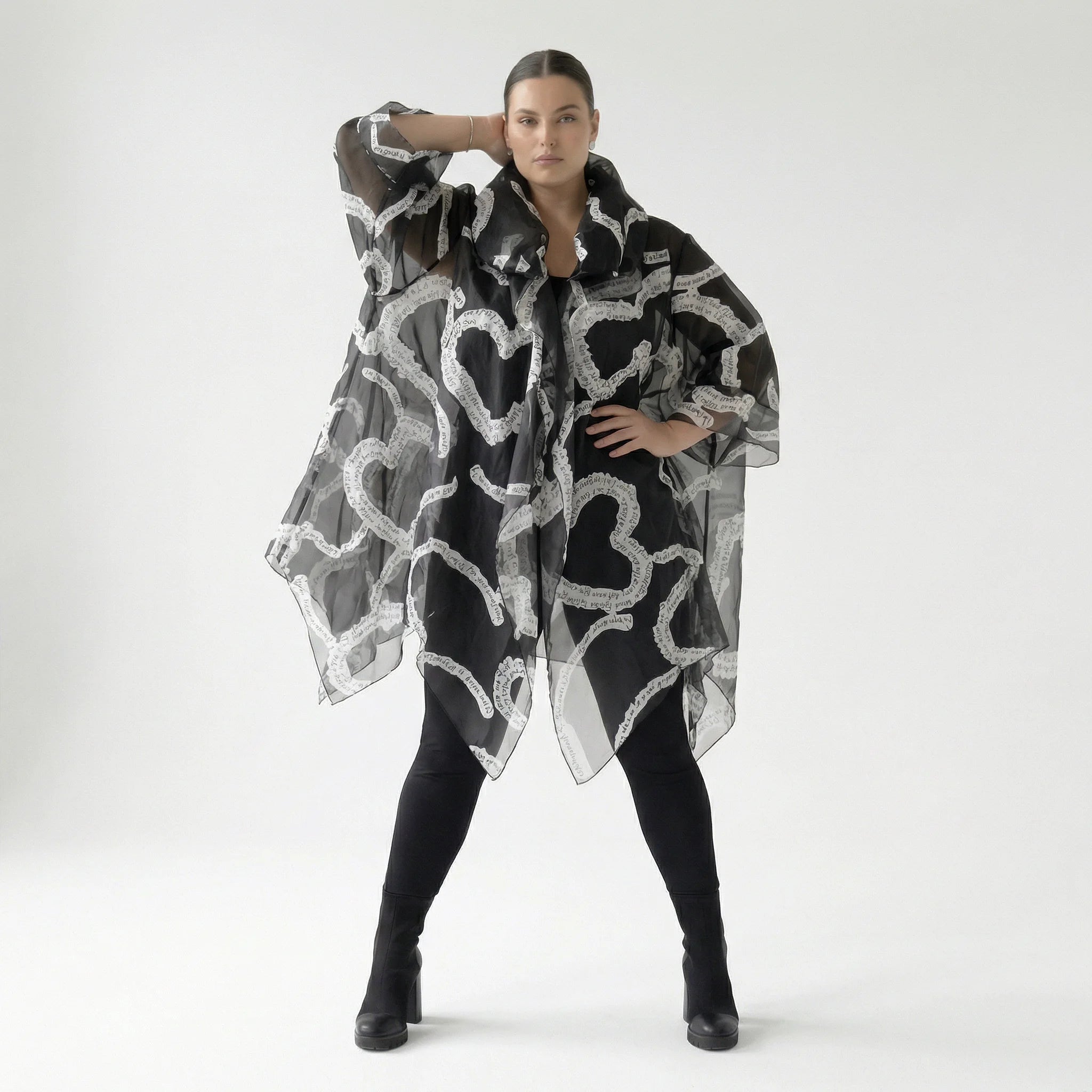  A-Form Mantel von H4 Fashion aus Polyamid, 8021, Schwarz, Ausgefallen, Zeitlos, Schick