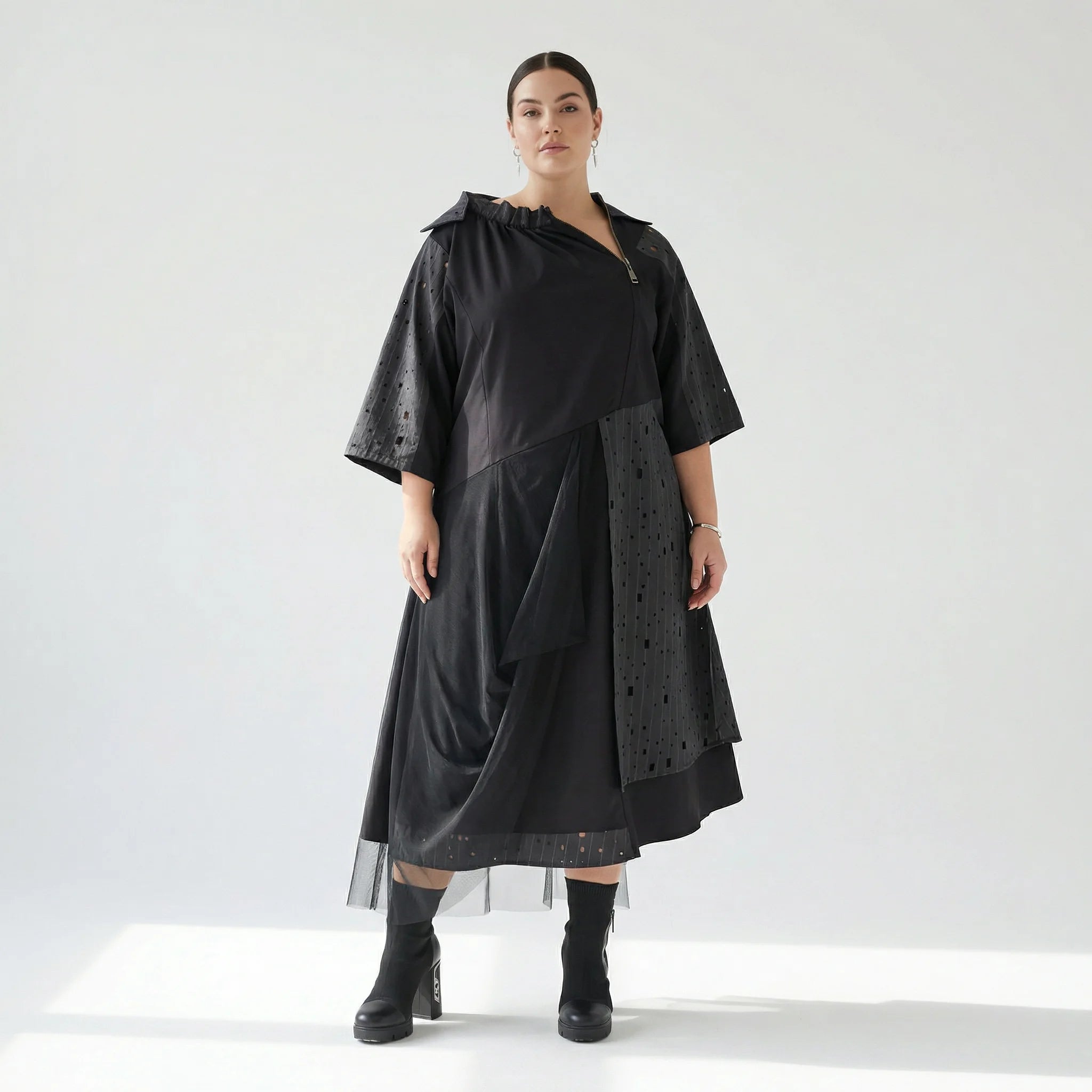  A-Form Kleid von H4 Fashion aus Polyamid, 8022, Schwarz, Ausgefallen, Zeitlos, Schick