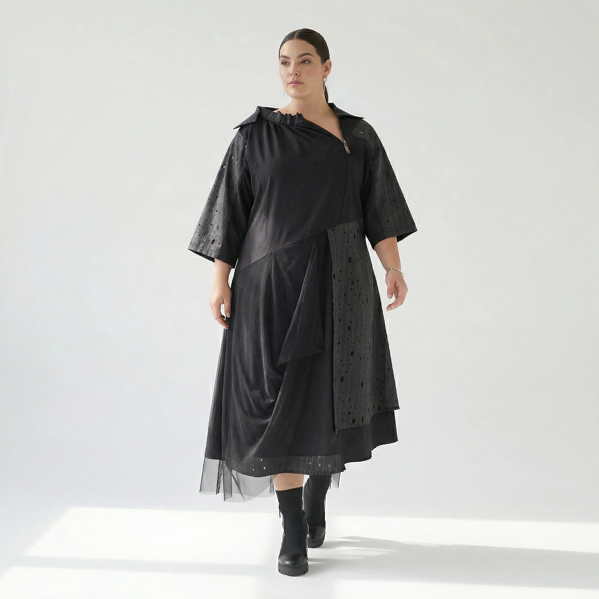  A-Form Kleid von H4 Fashion aus Polyamid, 8022, Schwarz, Ausgefallen, Zeitlos, Schick