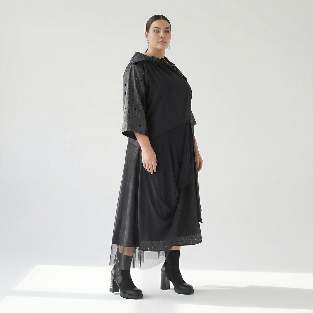  A-Form Kleid von H4 Fashion aus Polyamid, 8022, Schwarz, Ausgefallen, Zeitlos, Schick