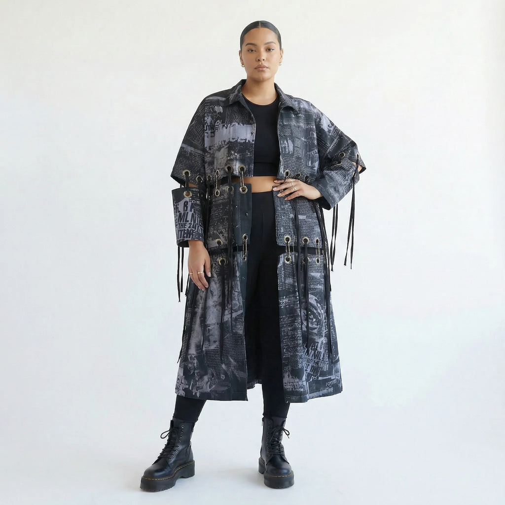 Mantel von H4 Fashion aus Baumwolle in gerader Form, ausgefallene Lagenlook Mode