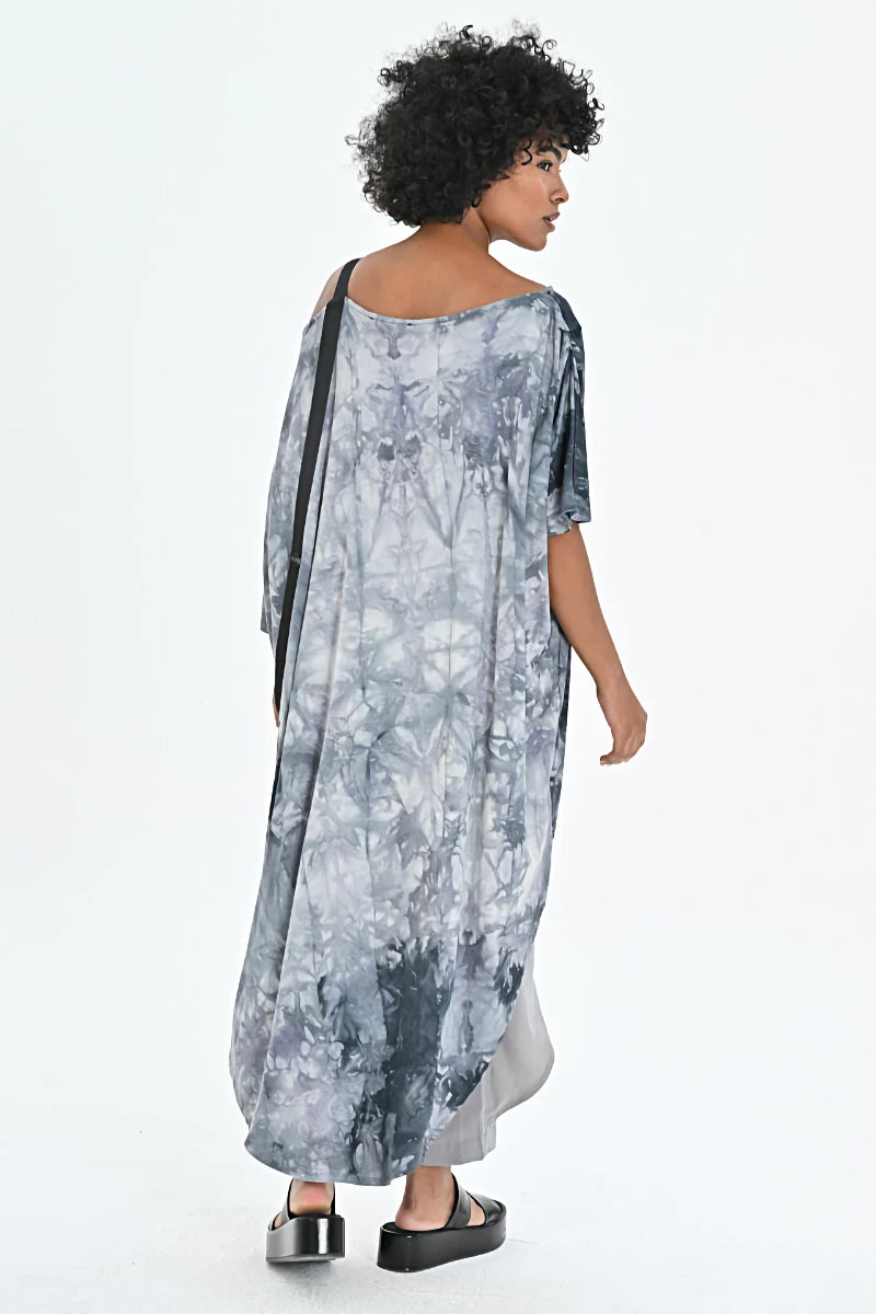  Just Angels Bluse in asymmetrischer Form, aus Viskose, 1058, Blau/Weiß, Batik, Schick