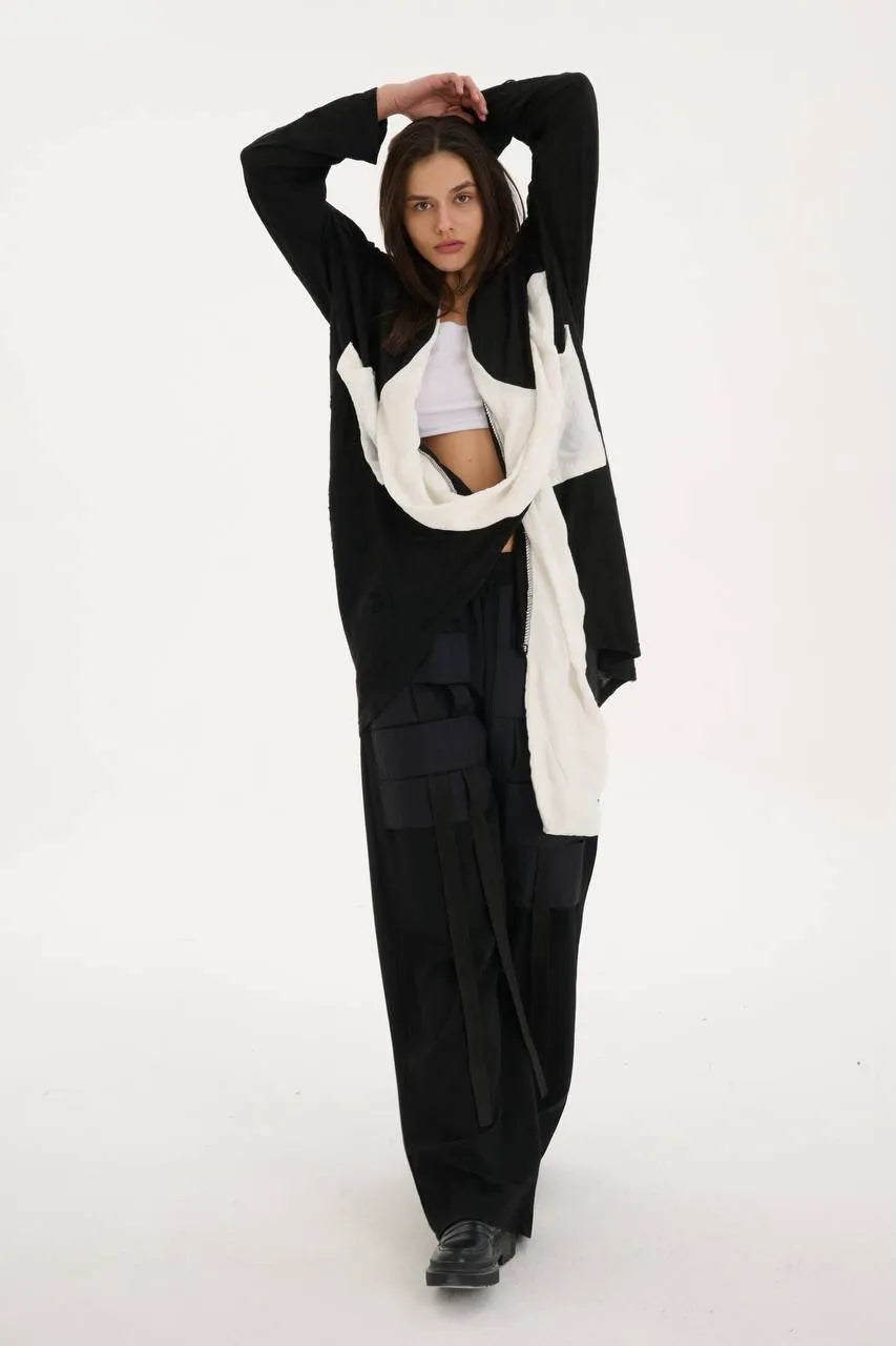  Mantel von Les Mios aus Baumwolle, 7003, Schwarz/Weiß, Schick, Modern, Bequem, Schick